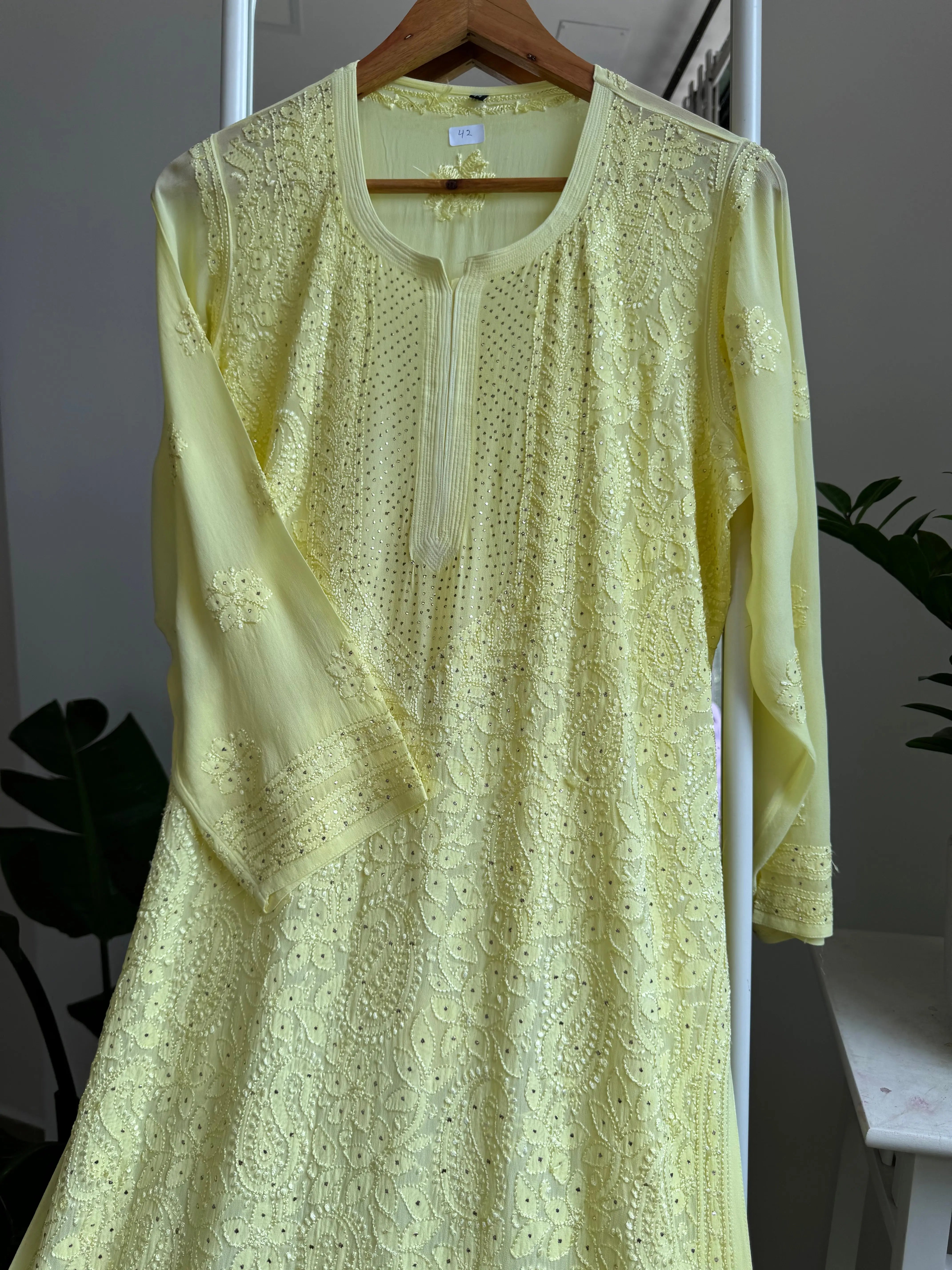 Viscose Kurti with Mukaish Work - Lemon Yellow ARIAA CHIKANKARI