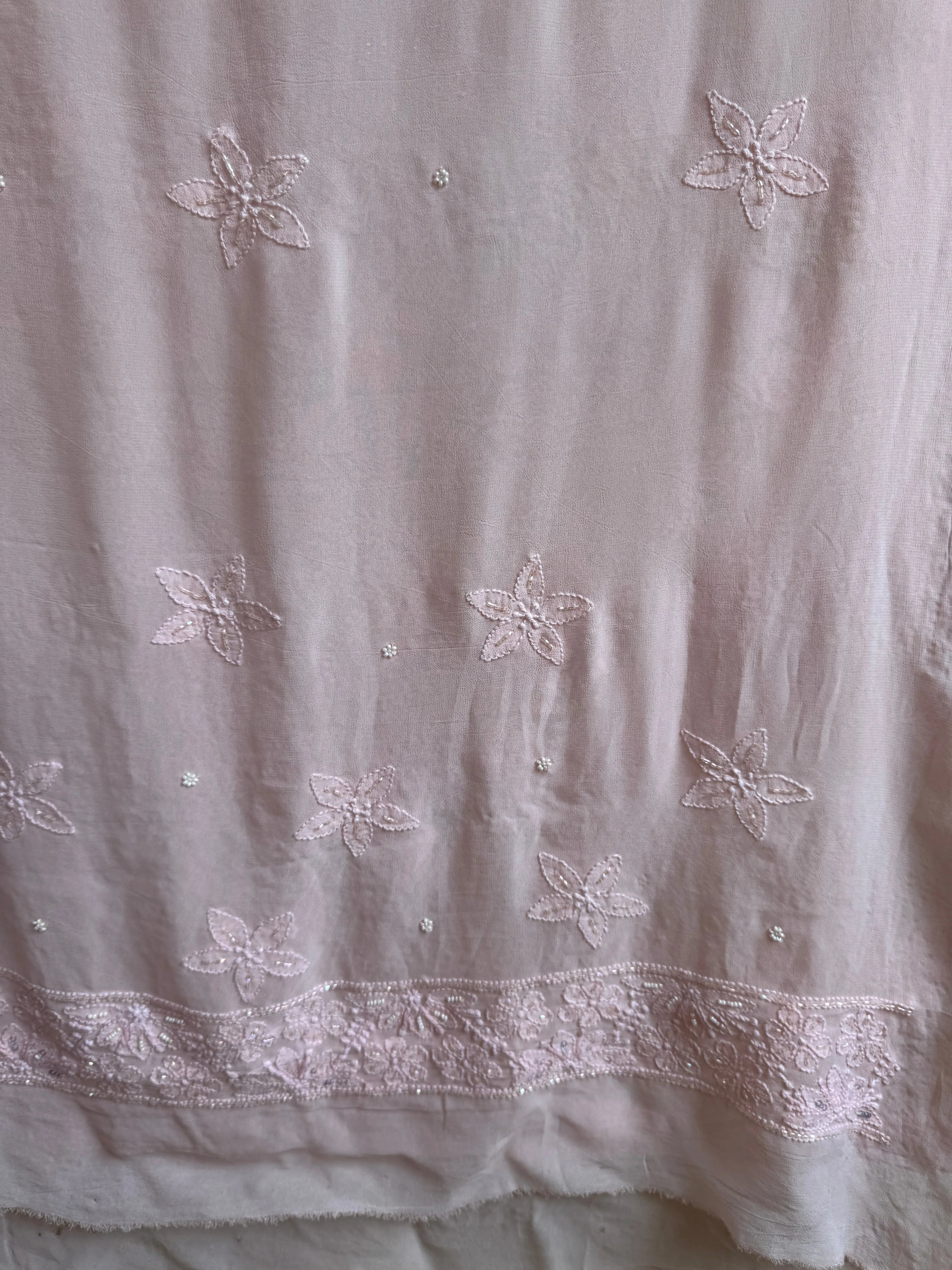 Viscose Peach Chikankari saree with Pearl embellishments ARIAA CHIKANKARI