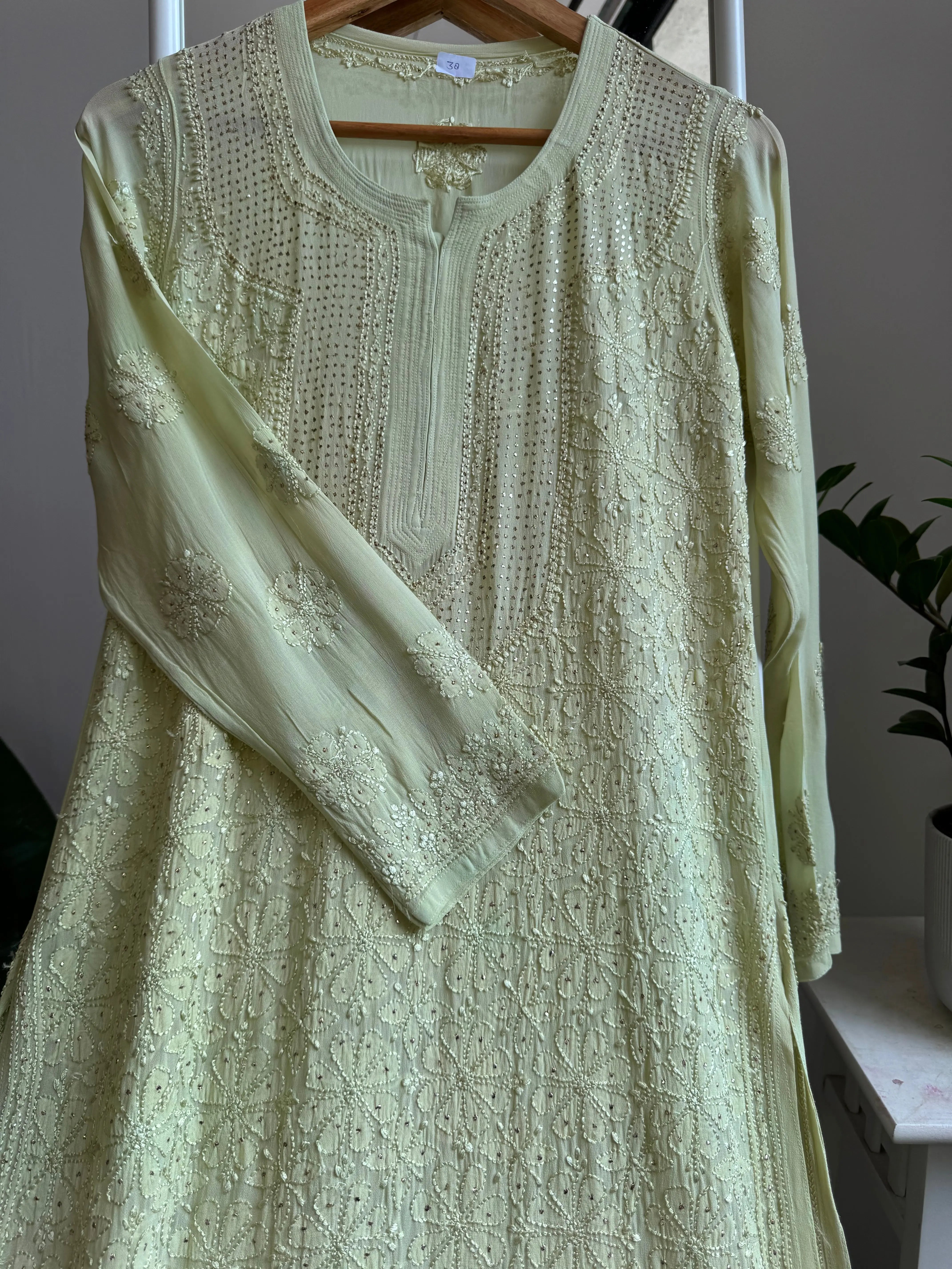 Viscose Kurti with Mukaish Work - Light Green ARIAA CHIKANKARI
