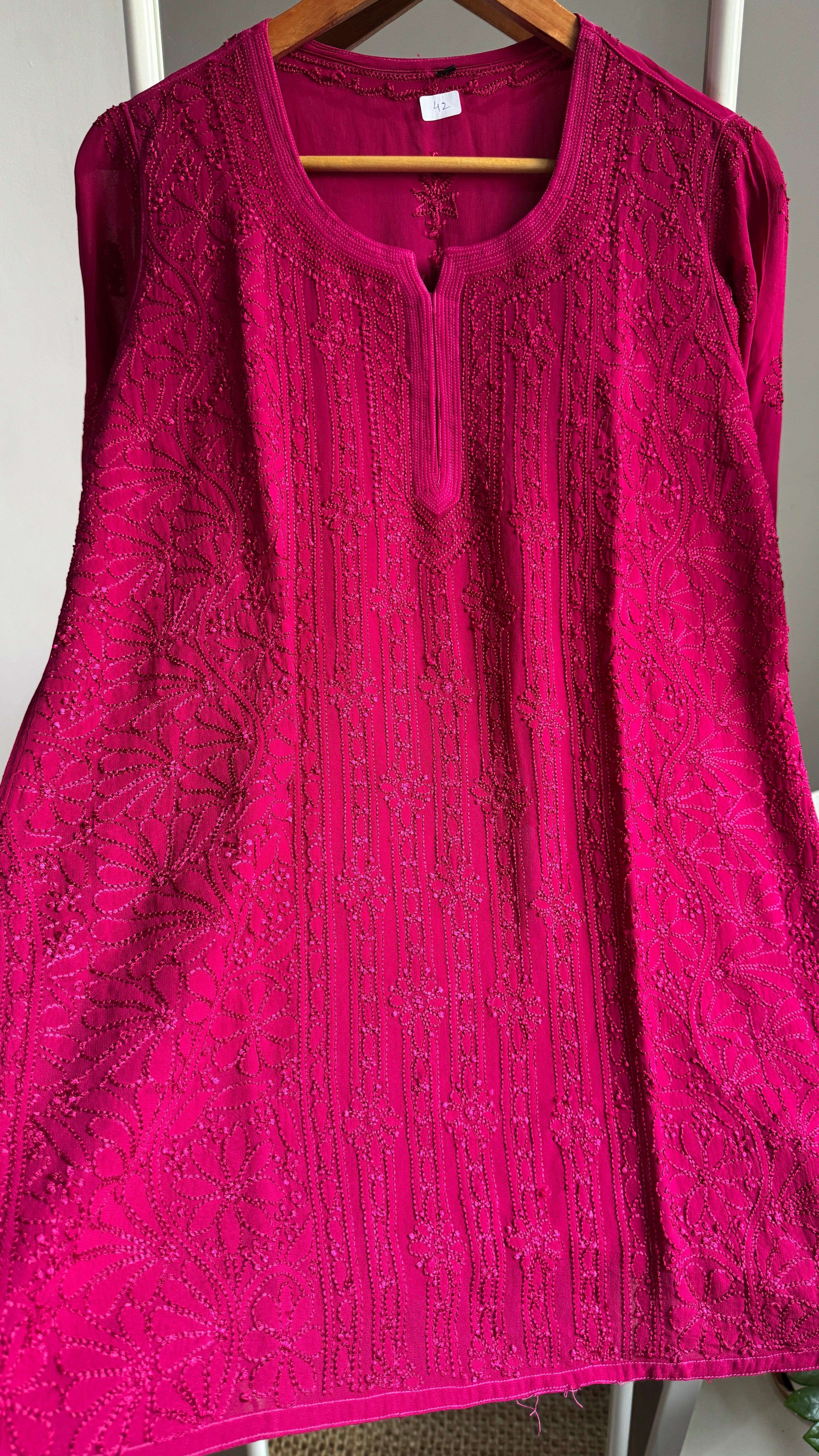 Chikankari Viscose Georgette short Top in Berry Pink