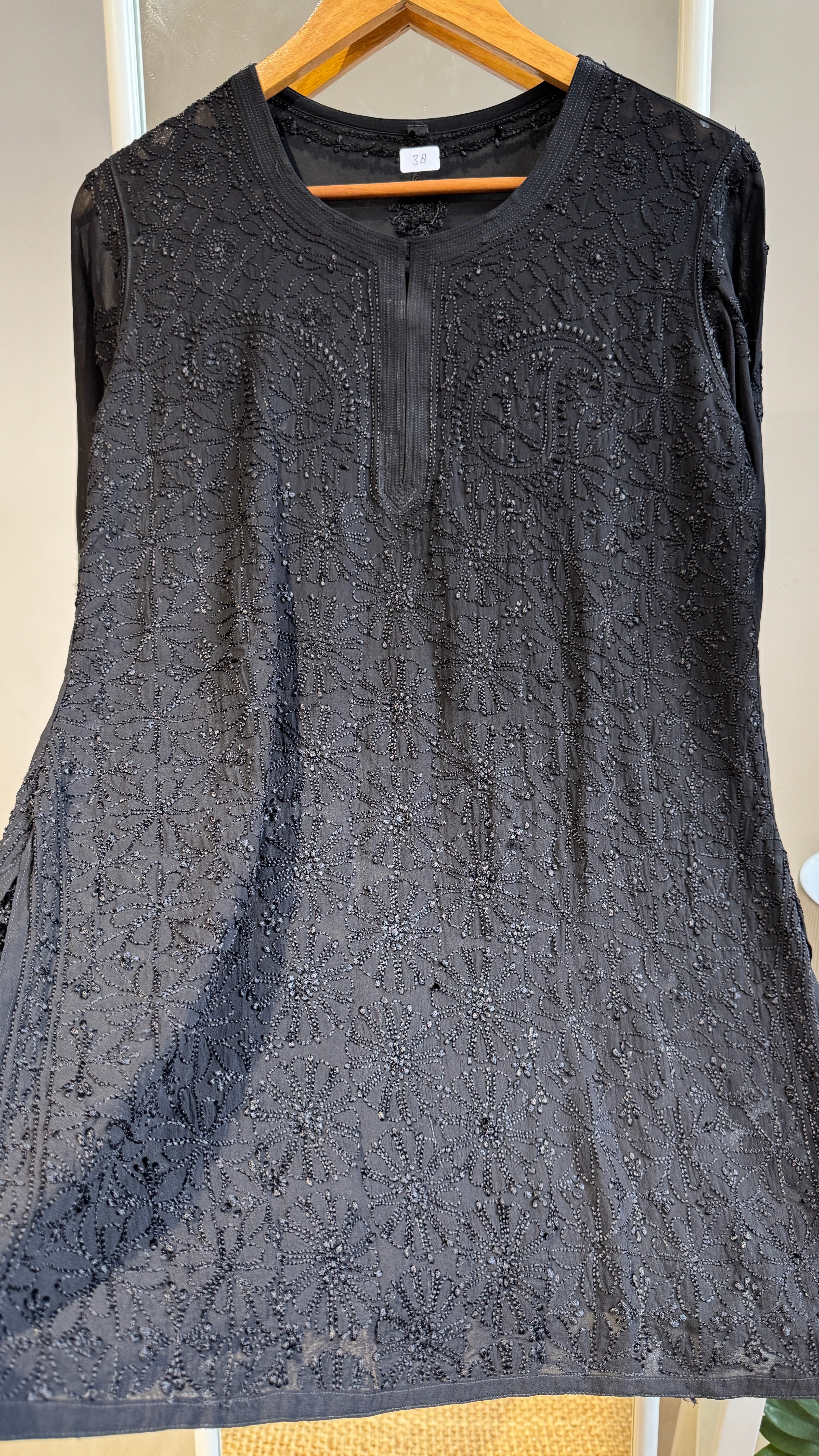 Chikankari Viscose Georgette short Top in Black