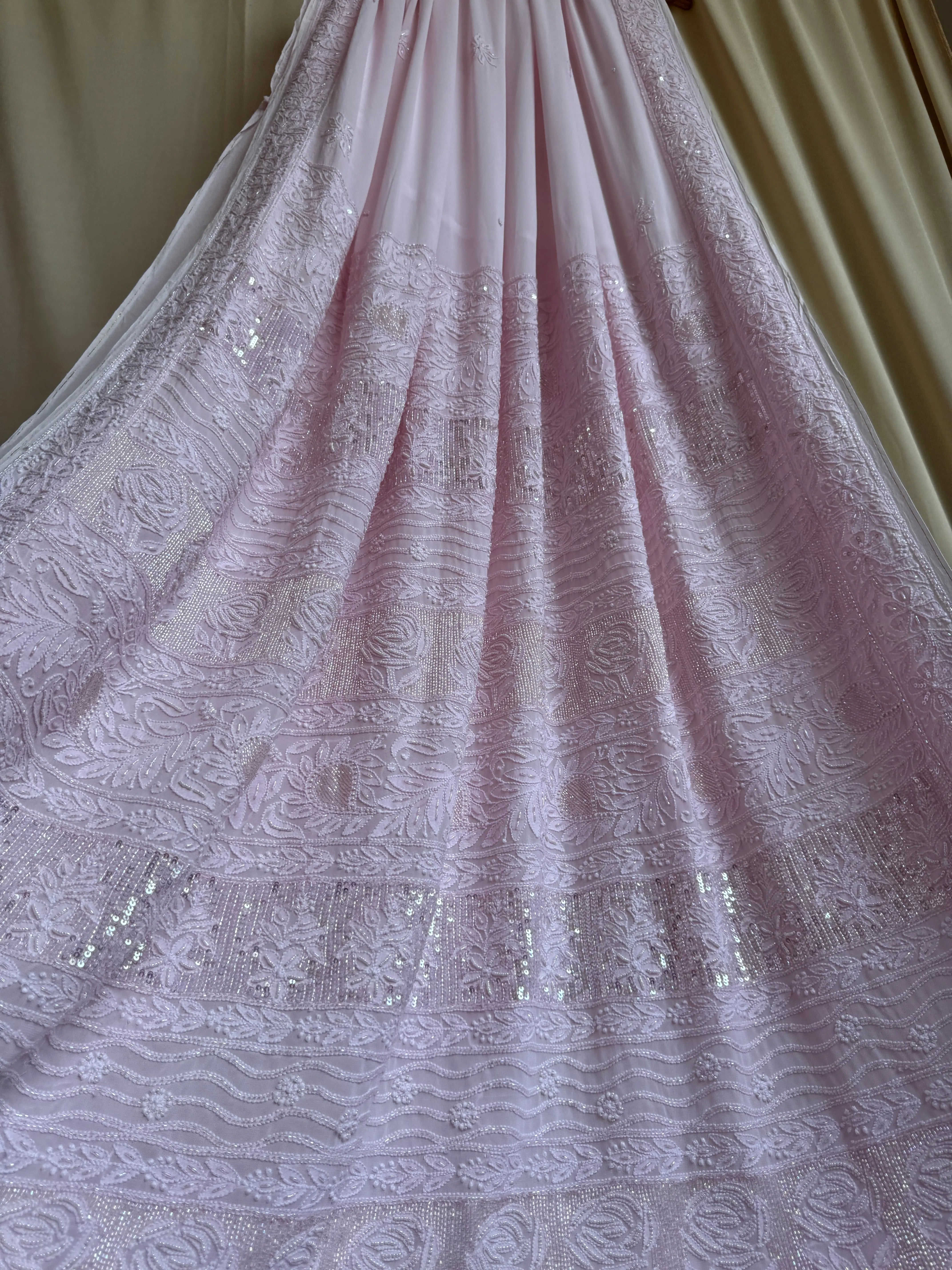 Viscose Chikankari saree with Pearl embellishments- pink ARIAA CHIKANKARI
