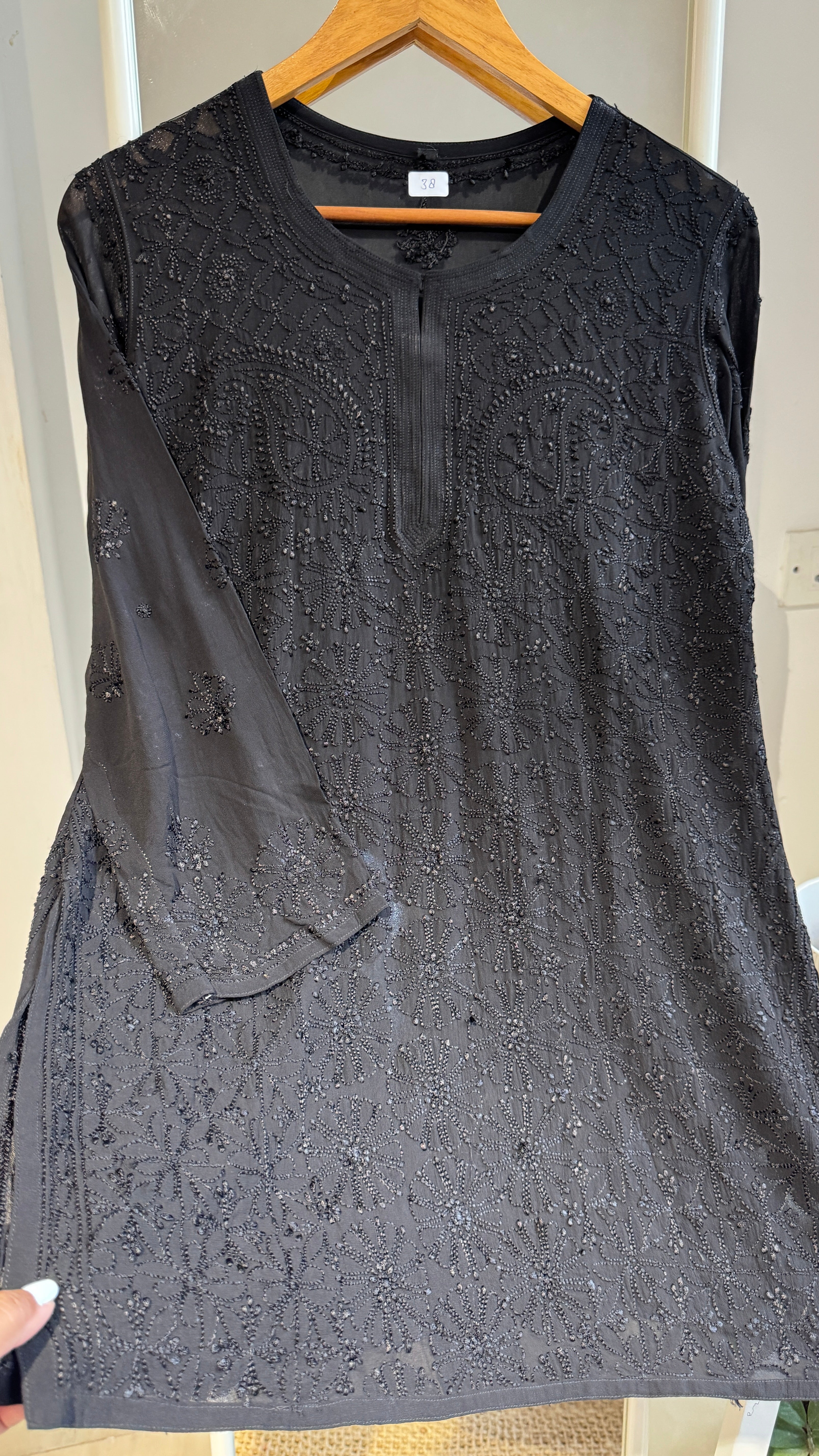 Chikankari Viscose Georgette short Top in Black
