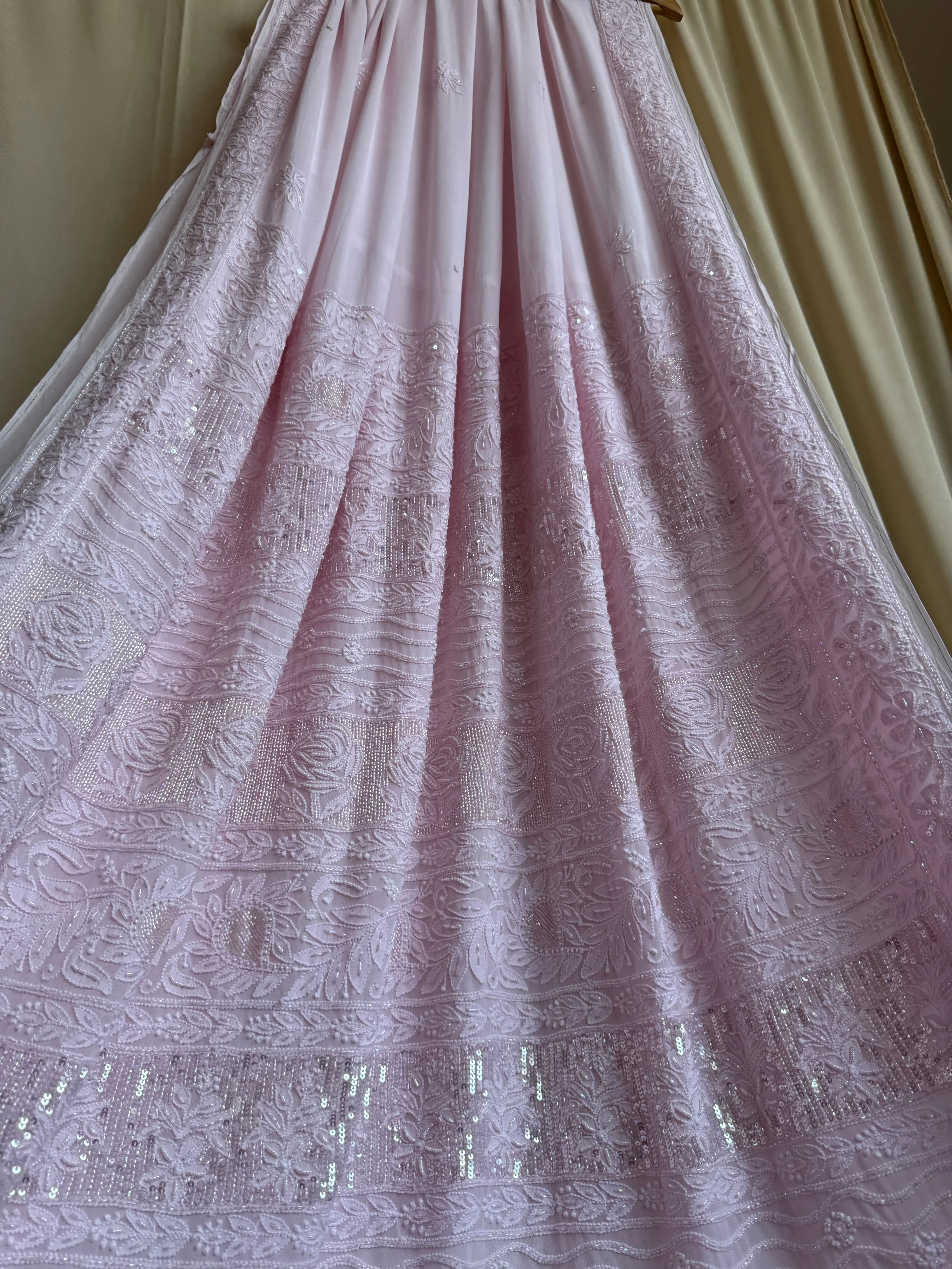 Viscose Chikankari saree with Pearl embellishments- pink ARIAA CHIKANKARI