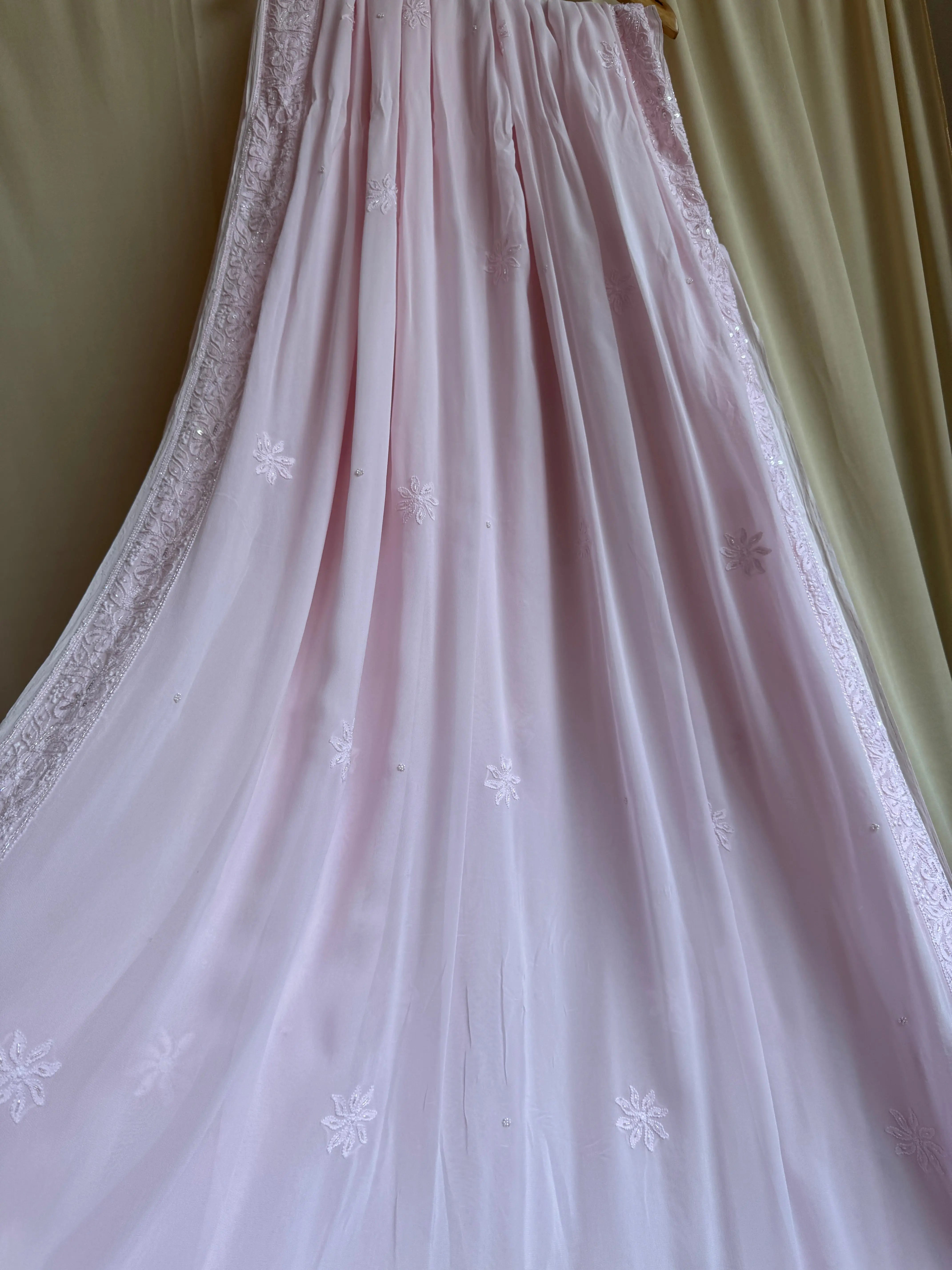 Viscose Chikankari saree with Pearl embellishments- pink ARIAA CHIKANKARI