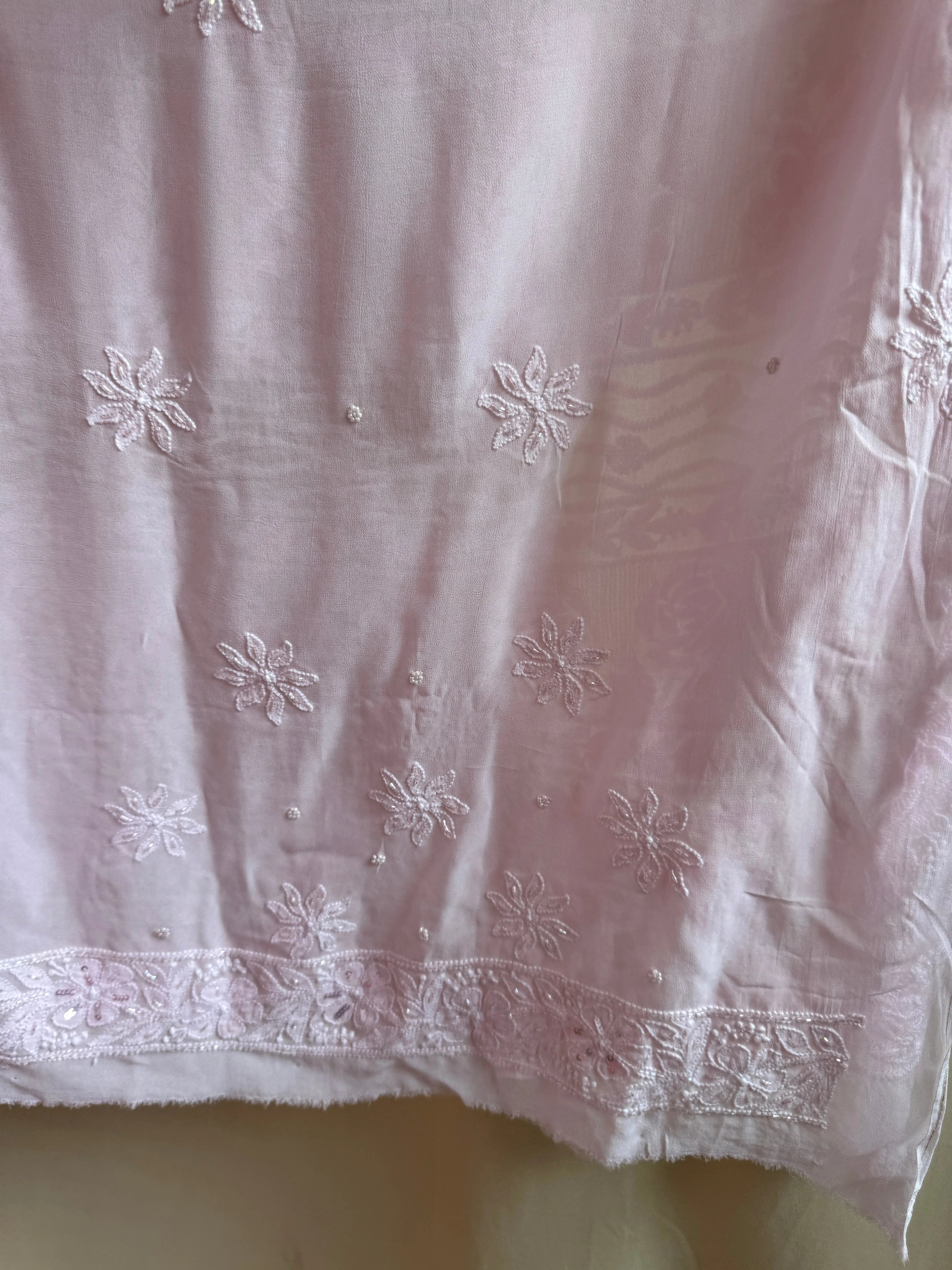 Viscose Chikankari saree with Pearl embellishments- pink ARIAA CHIKANKARI