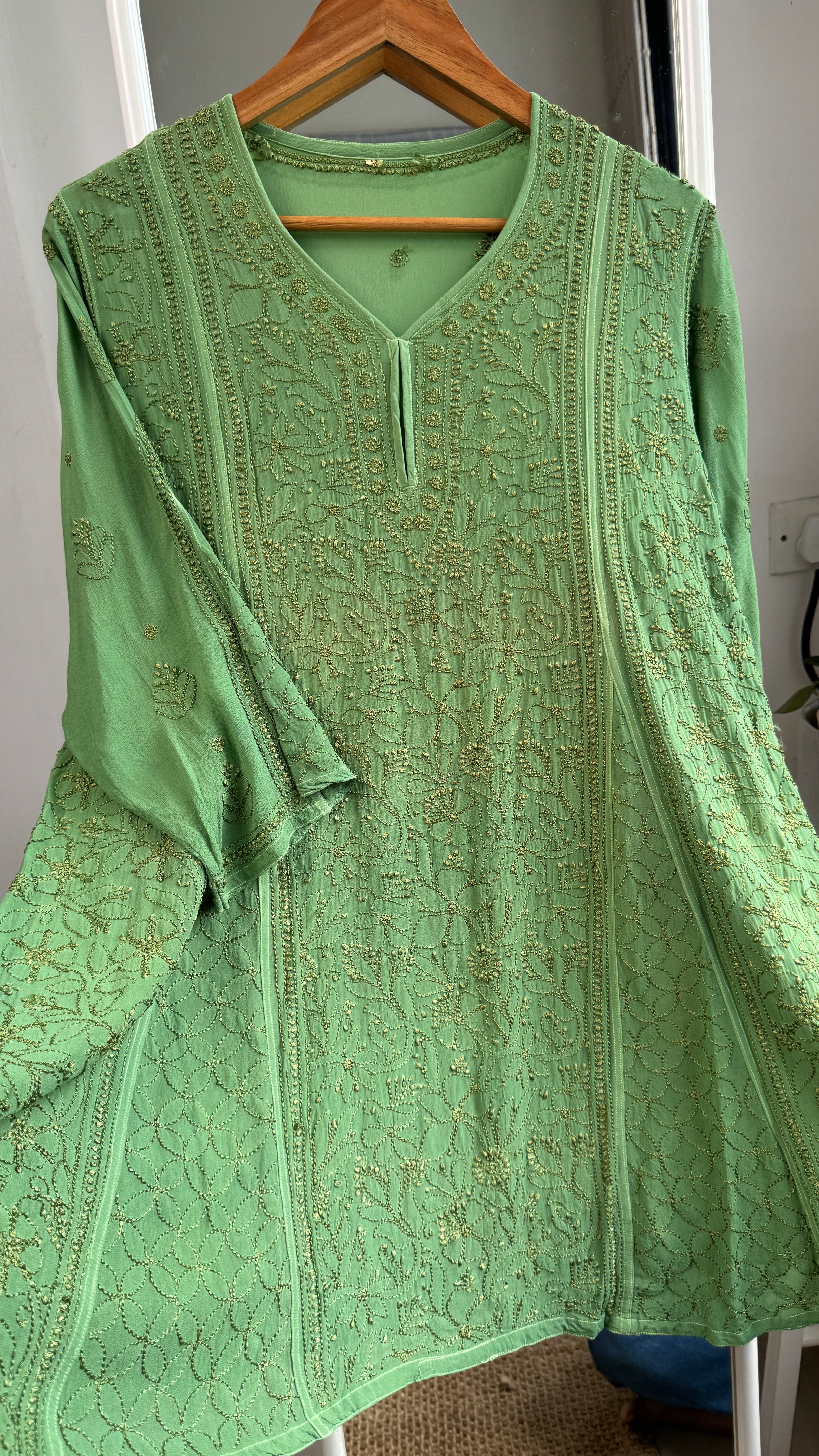 Viscose Chikankari Short Anarkali - Green - Sahar Collection