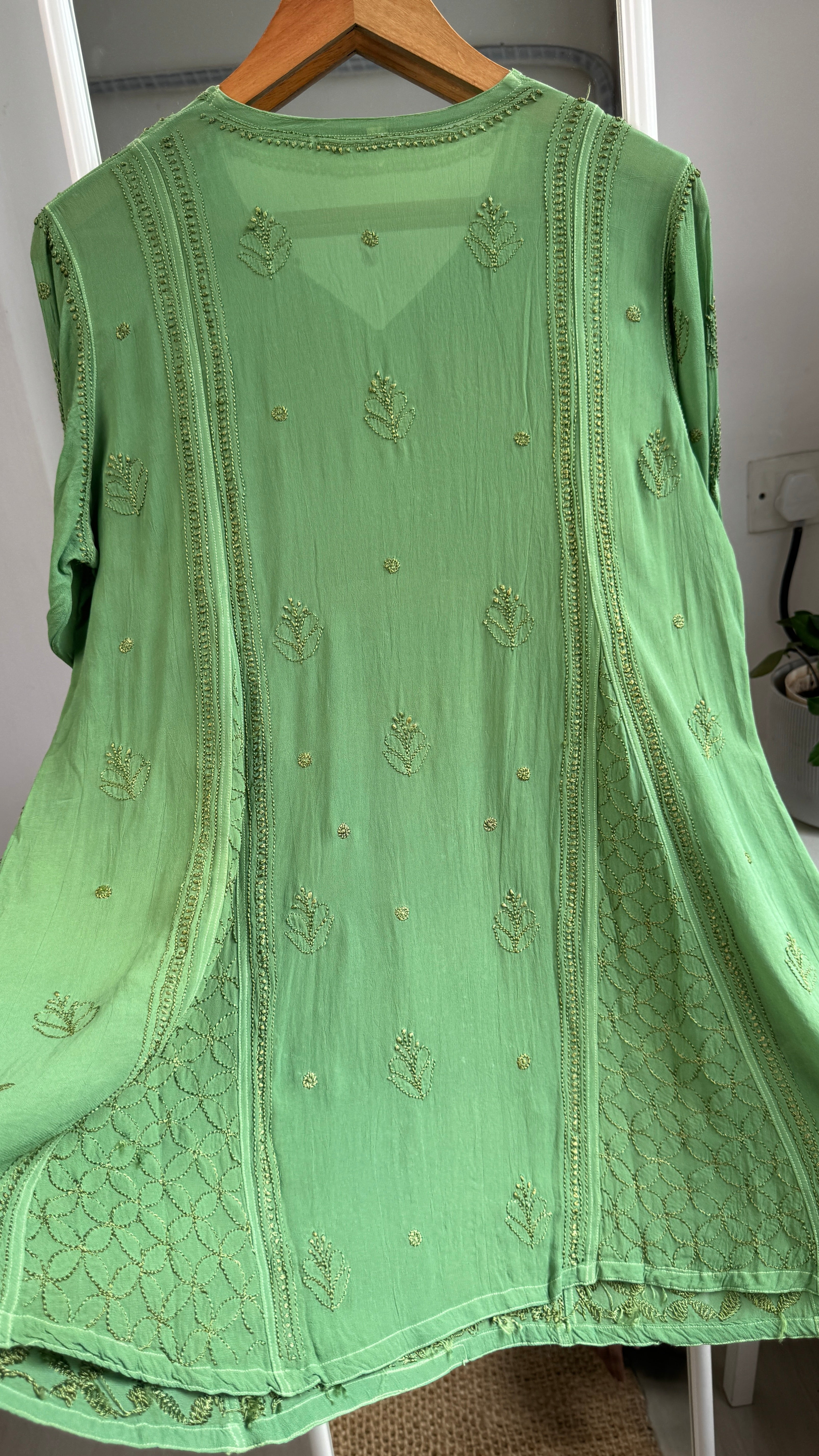 Viscose Chikankari Short Anarkali - Green - Sahar Collection
