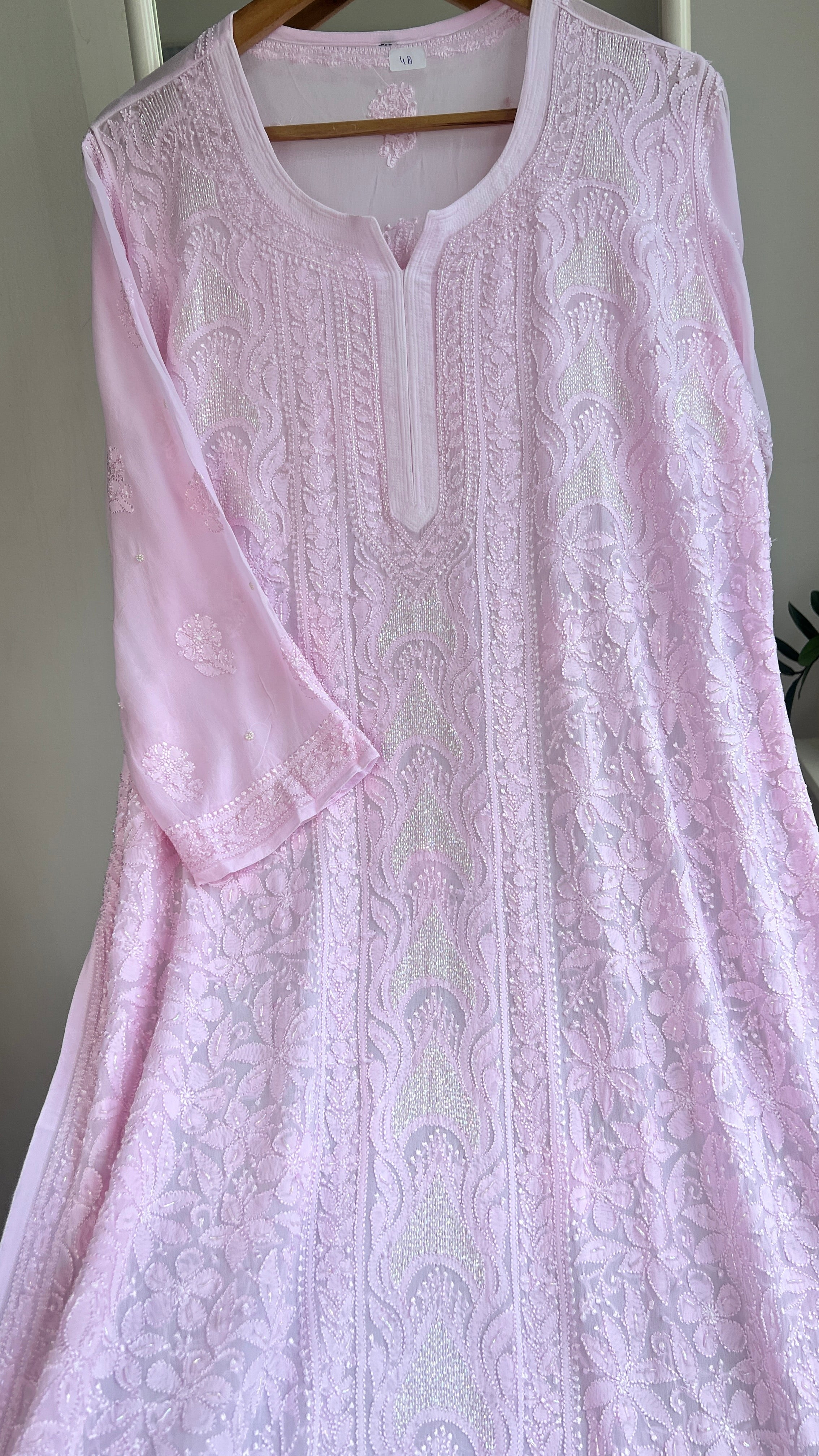 Viscose Kurti with Pearl Work - Pink
