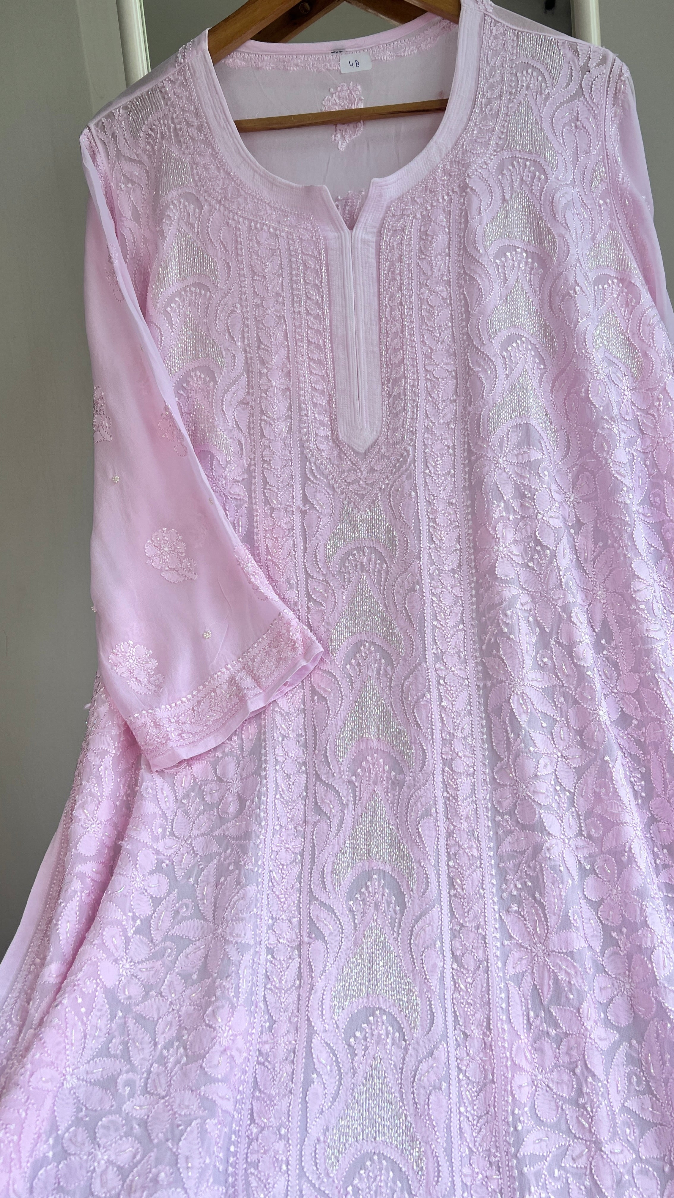 Viscose Kurti with Pearl Work - Pink