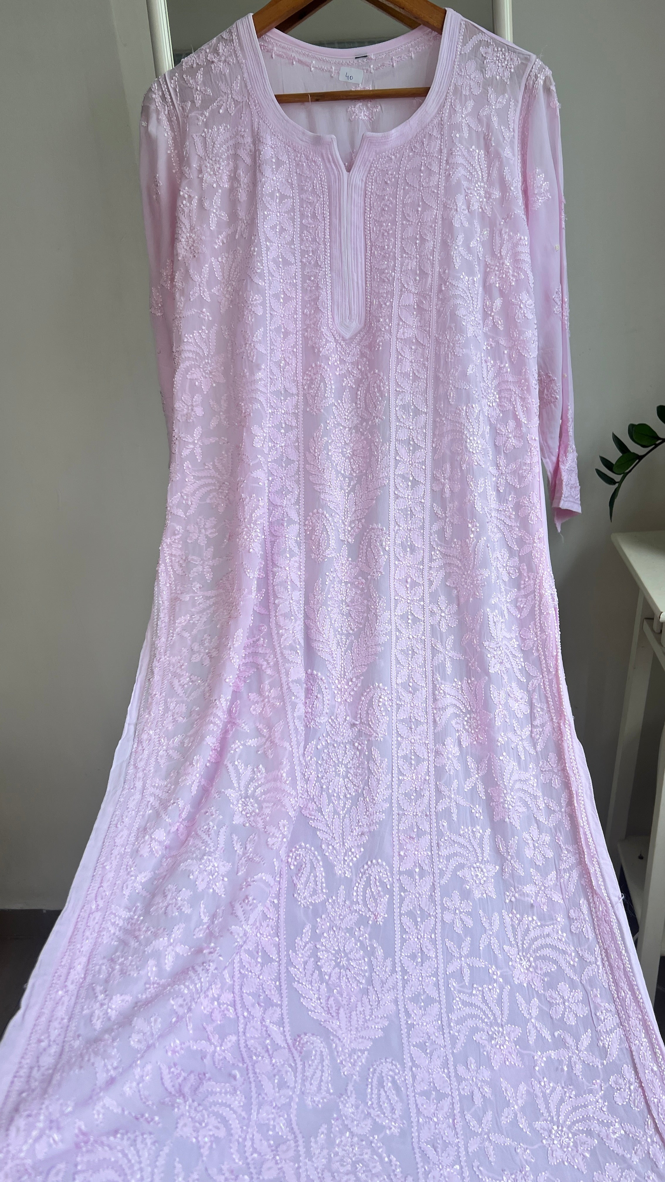 Viscose Kurti with Pearl Work - Pink
