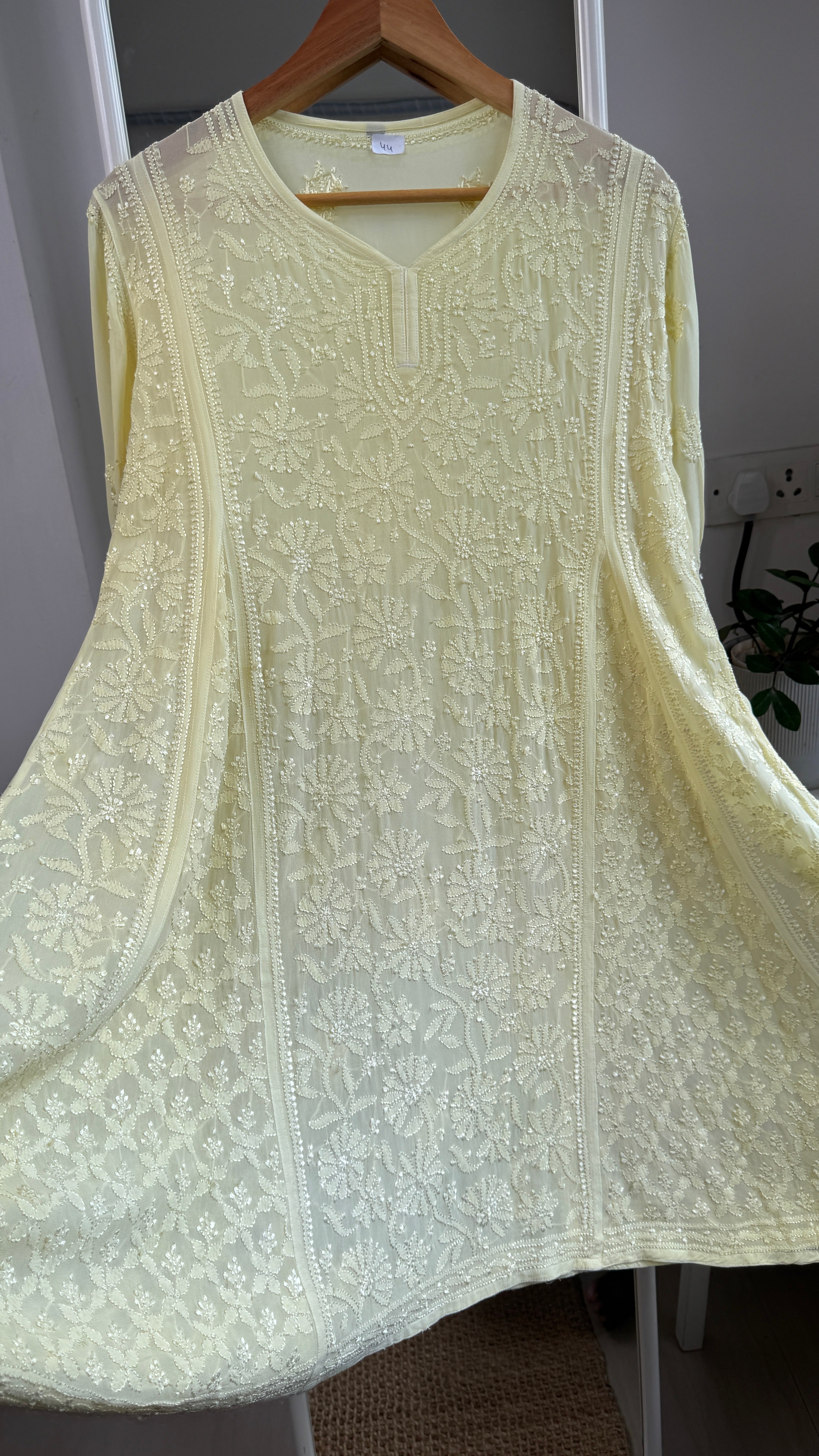 Viscose Chikankari Short Anarkali - Lemon Yellow - Sahar Collection