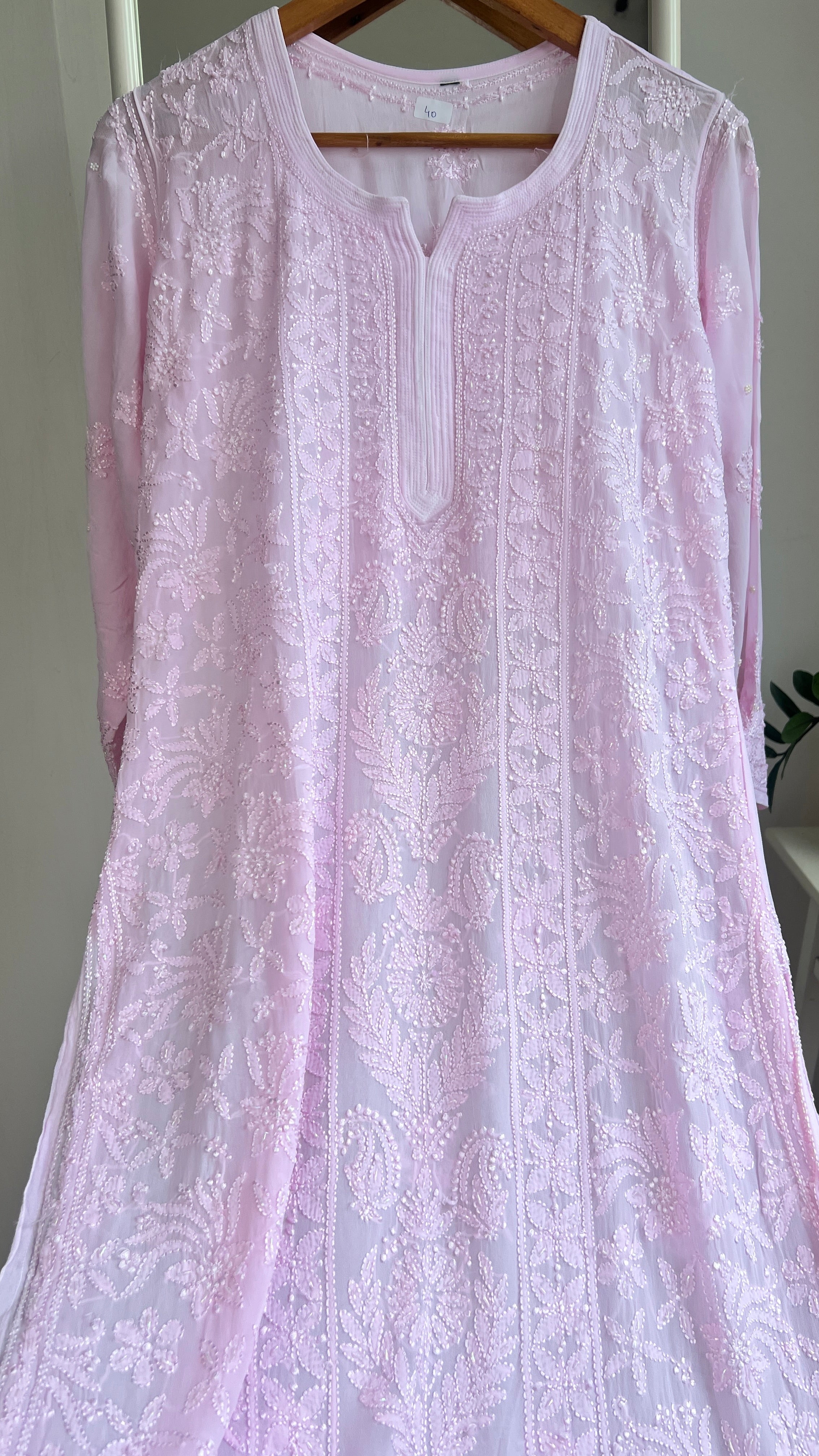 Viscose Kurti with Pearl Work - Pink