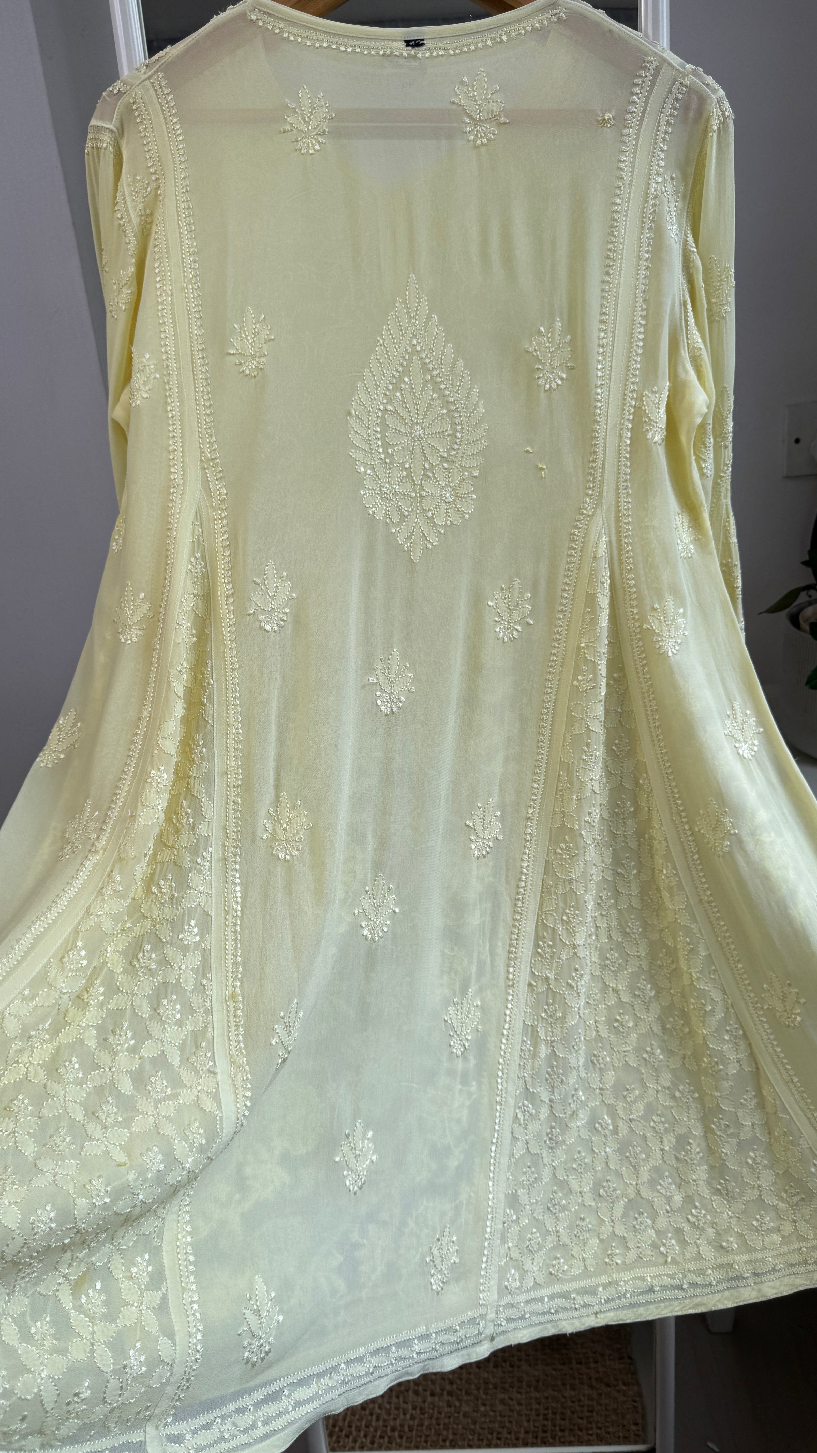 Viscose Chikankari Short Anarkali - Lemon Yellow - Sahar Collection