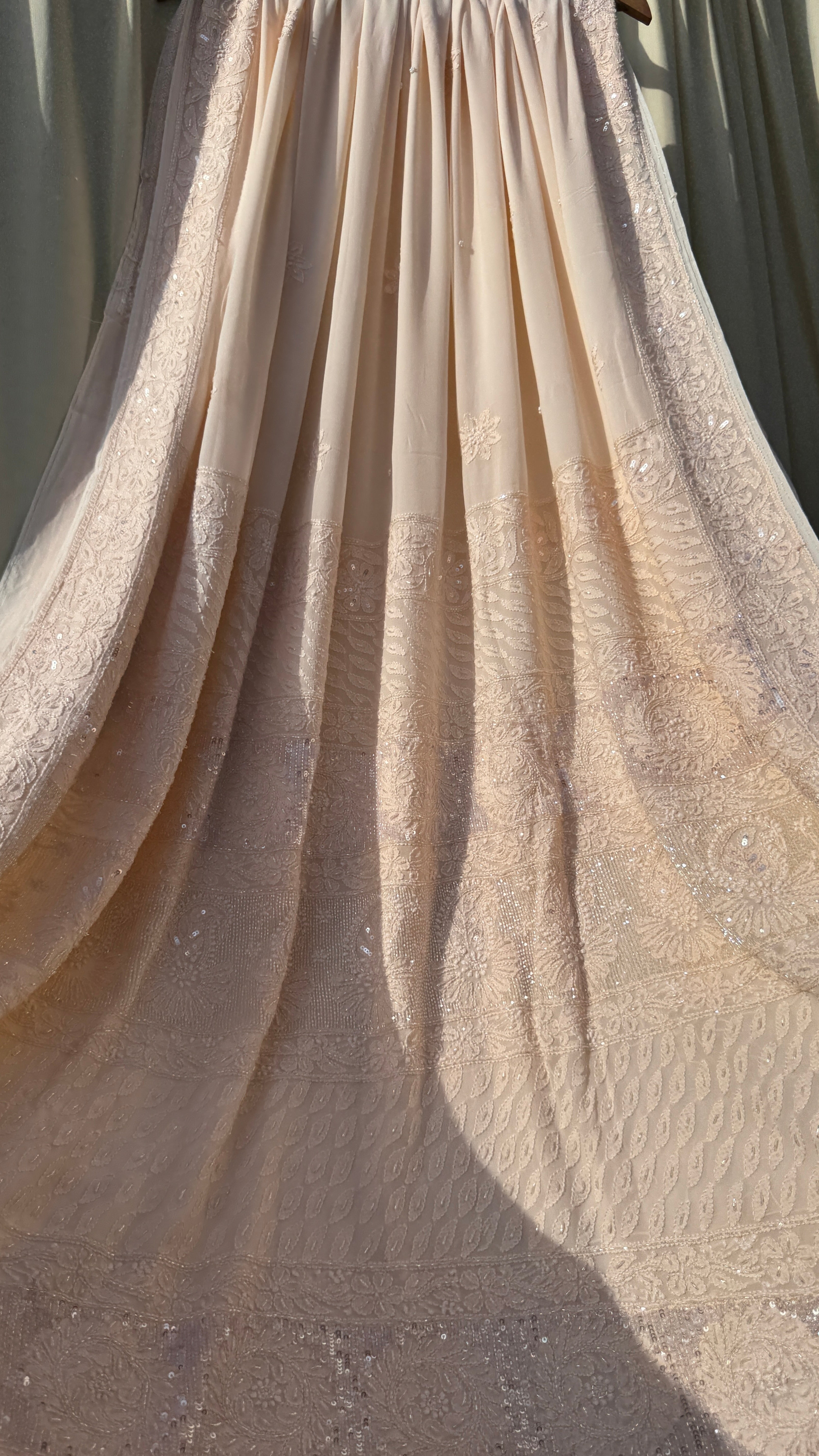 Viscose Peach Chikankari saree with Pearl embellishments