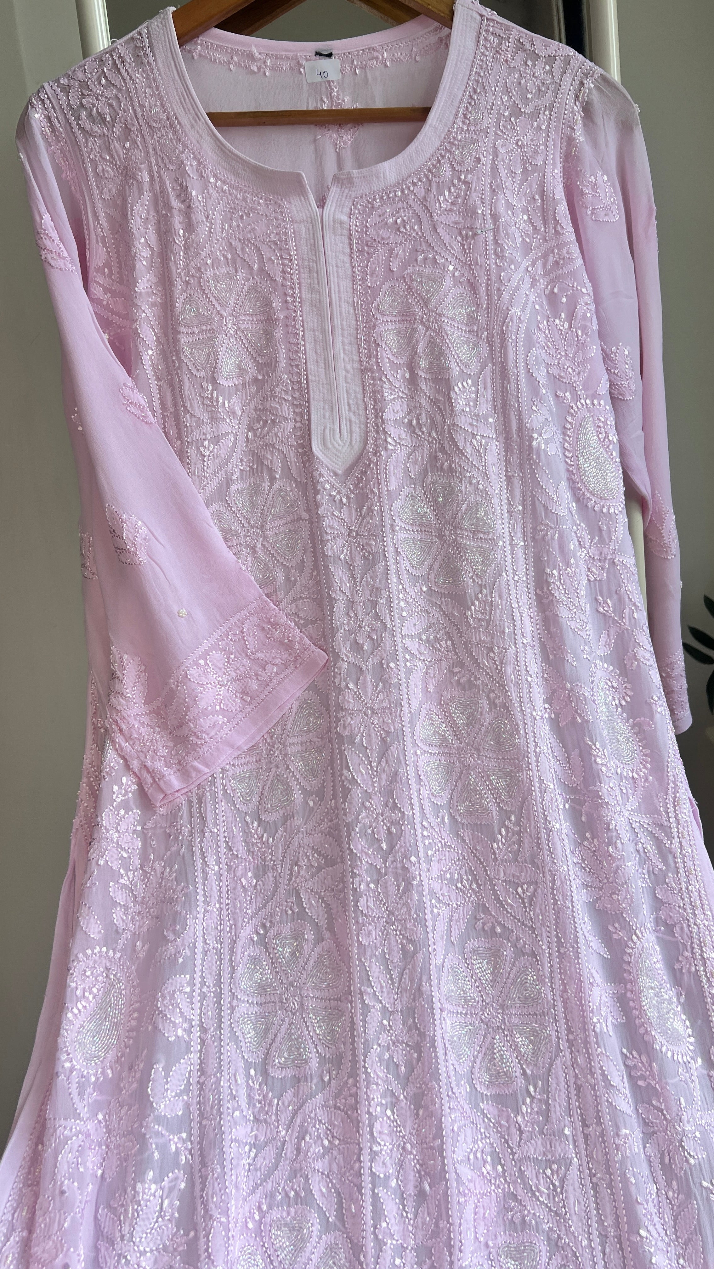 Viscose Kurti with Pearl Work - Pink
