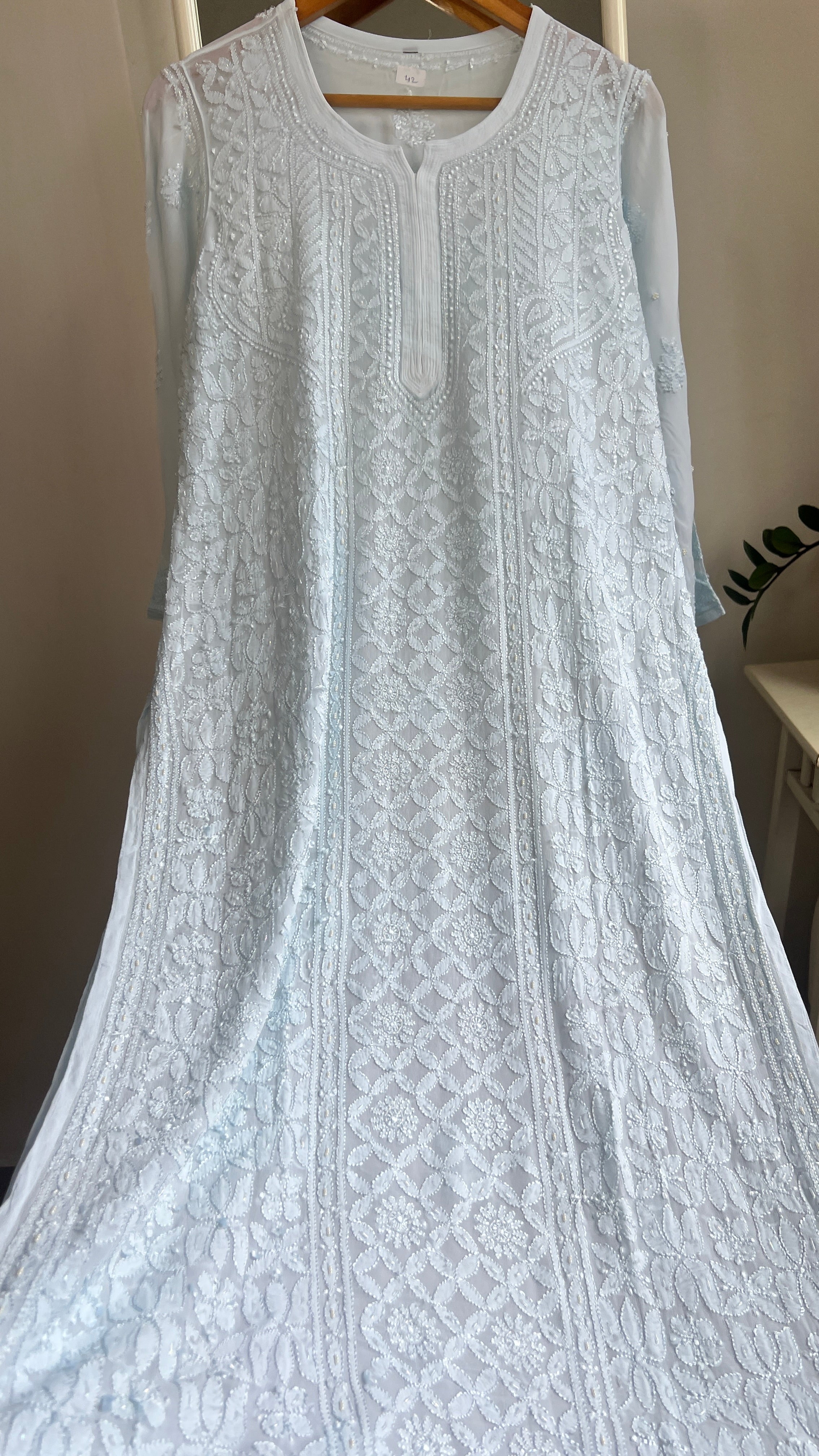 Viscose Kurti with Pearl Work - Blue