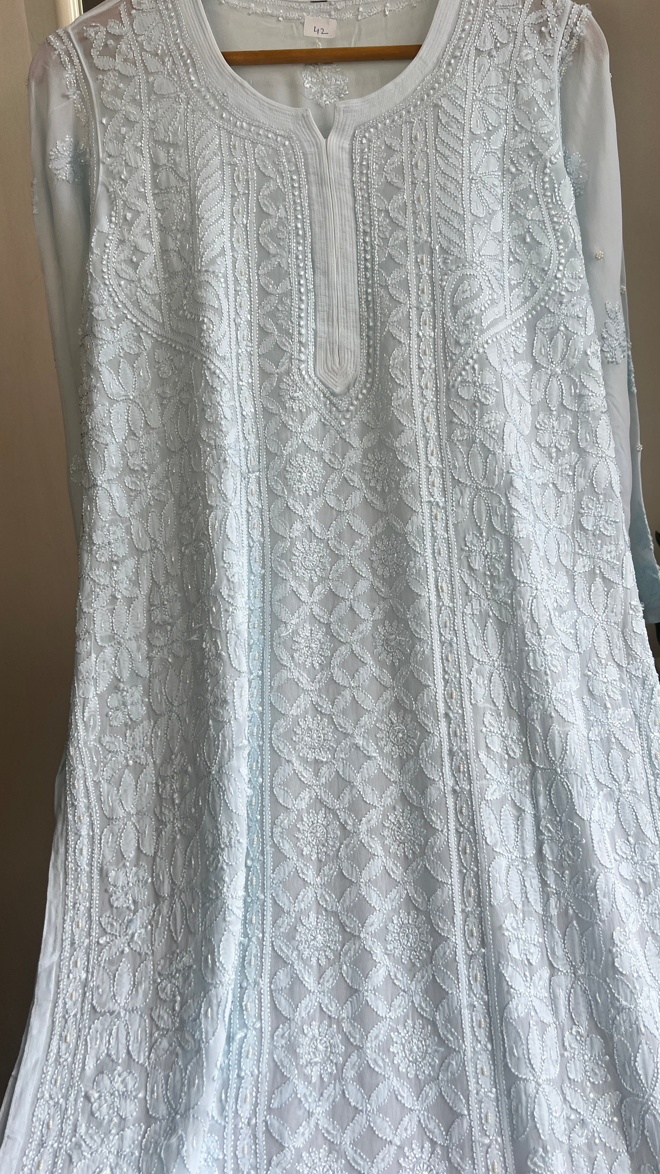 Viscose Kurti with Pearl Work - Blue