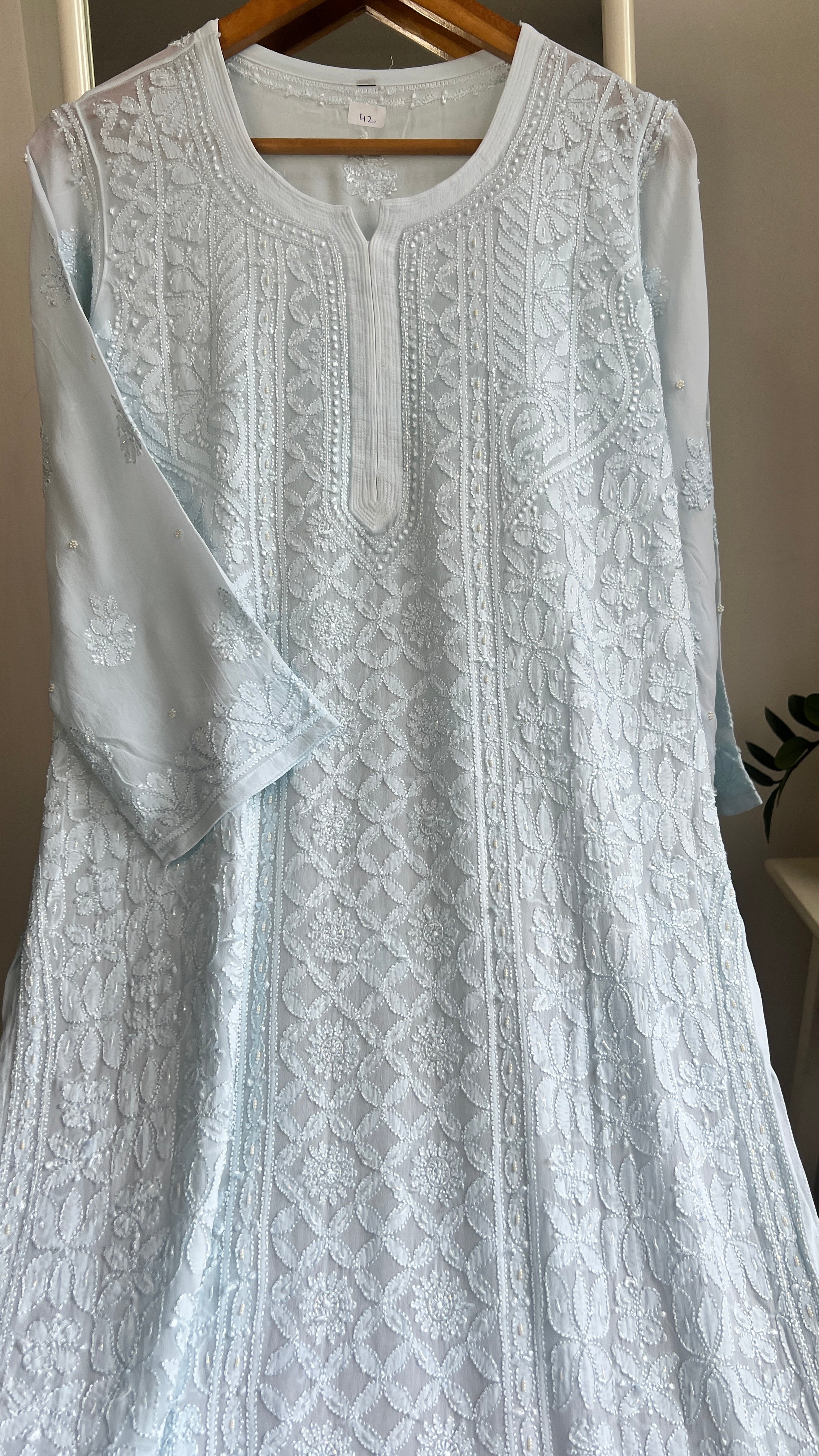 Viscose Kurti with Pearl Work - Blue
