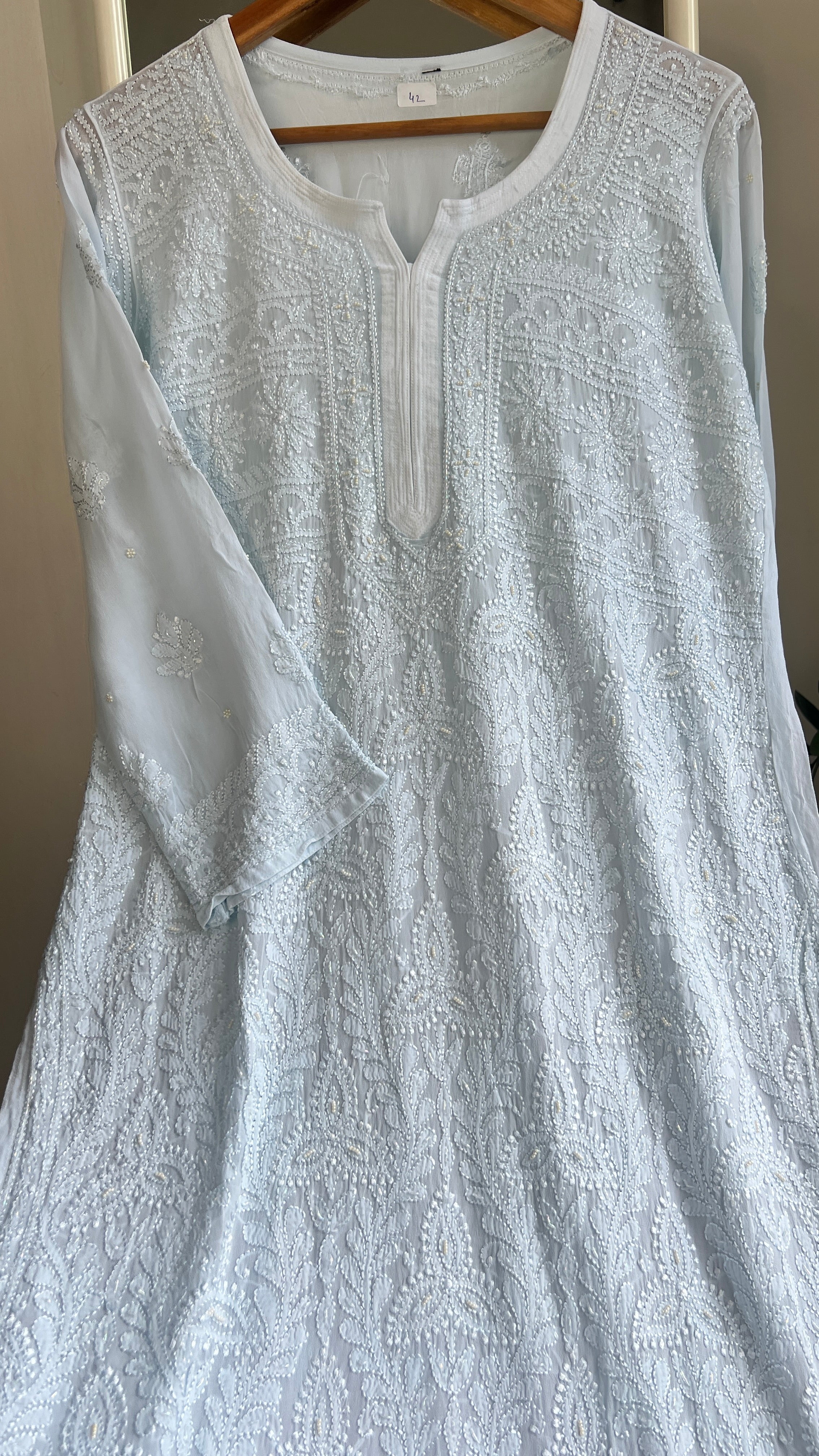 Viscose Kurti with Pearl Work - Blue