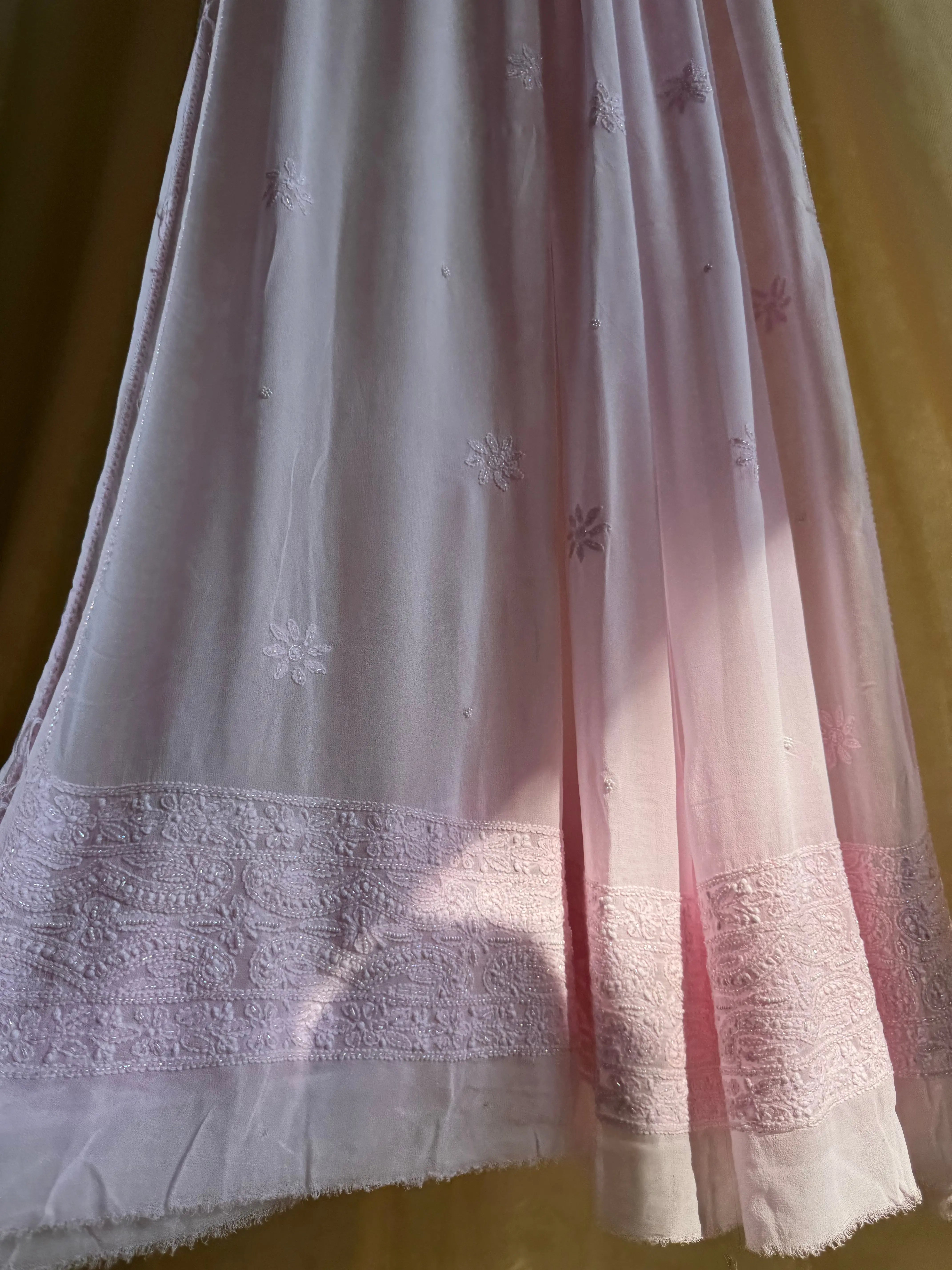 Viscose Anarkali - Semi Stitched - Pearl Work - Pink ARIAA CHIKANKARI