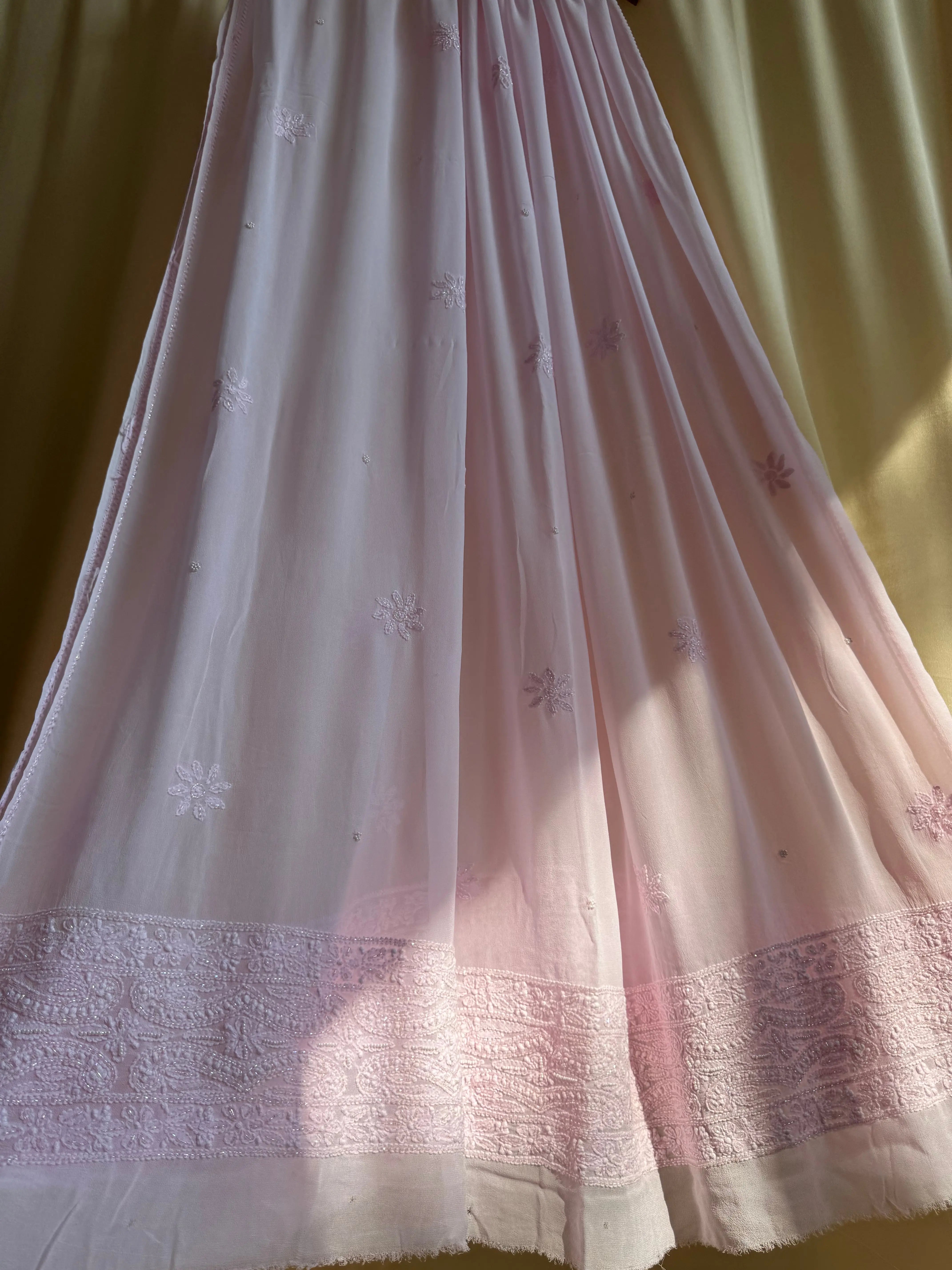 Viscose Anarkali - Semi Stitched - Pearl Work - Pink ARIAA CHIKANKARI