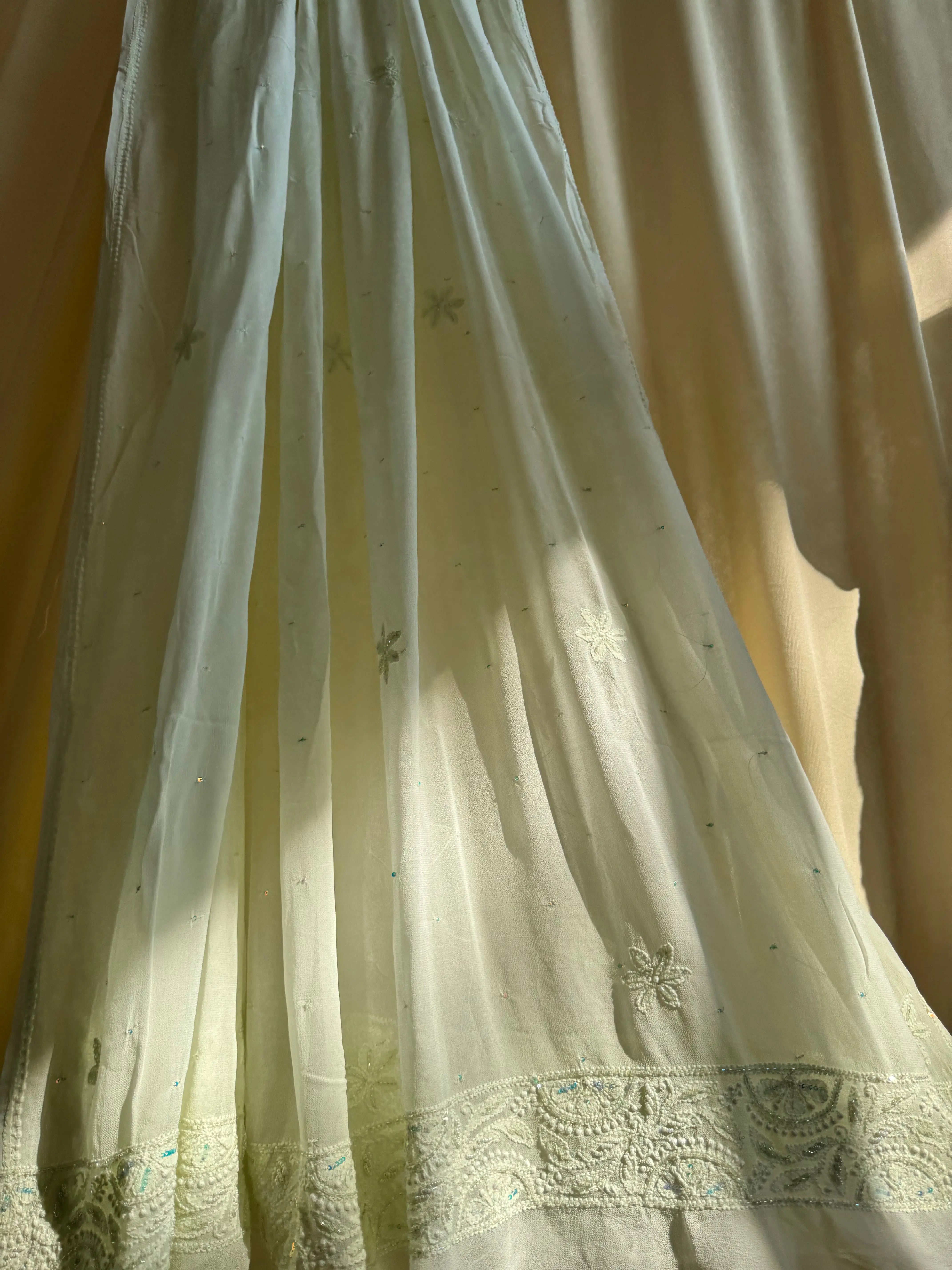 Viscose Anarkali - Semi Stitched - Pearl Work - Grape Green ARIAA CHIKANKARI