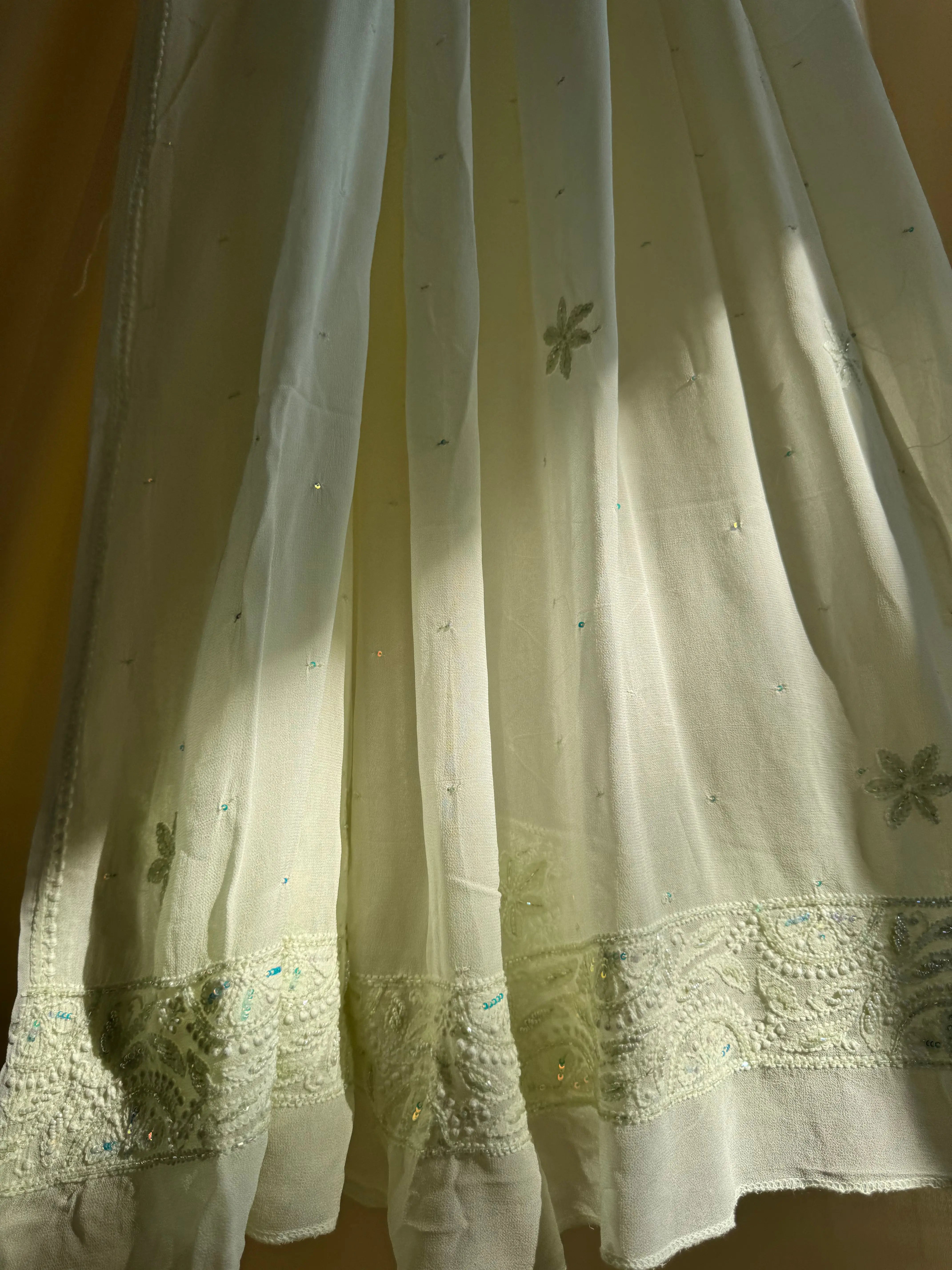Viscose Anarkali - Semi Stitched - Pearl Work - Grape Green ARIAA CHIKANKARI