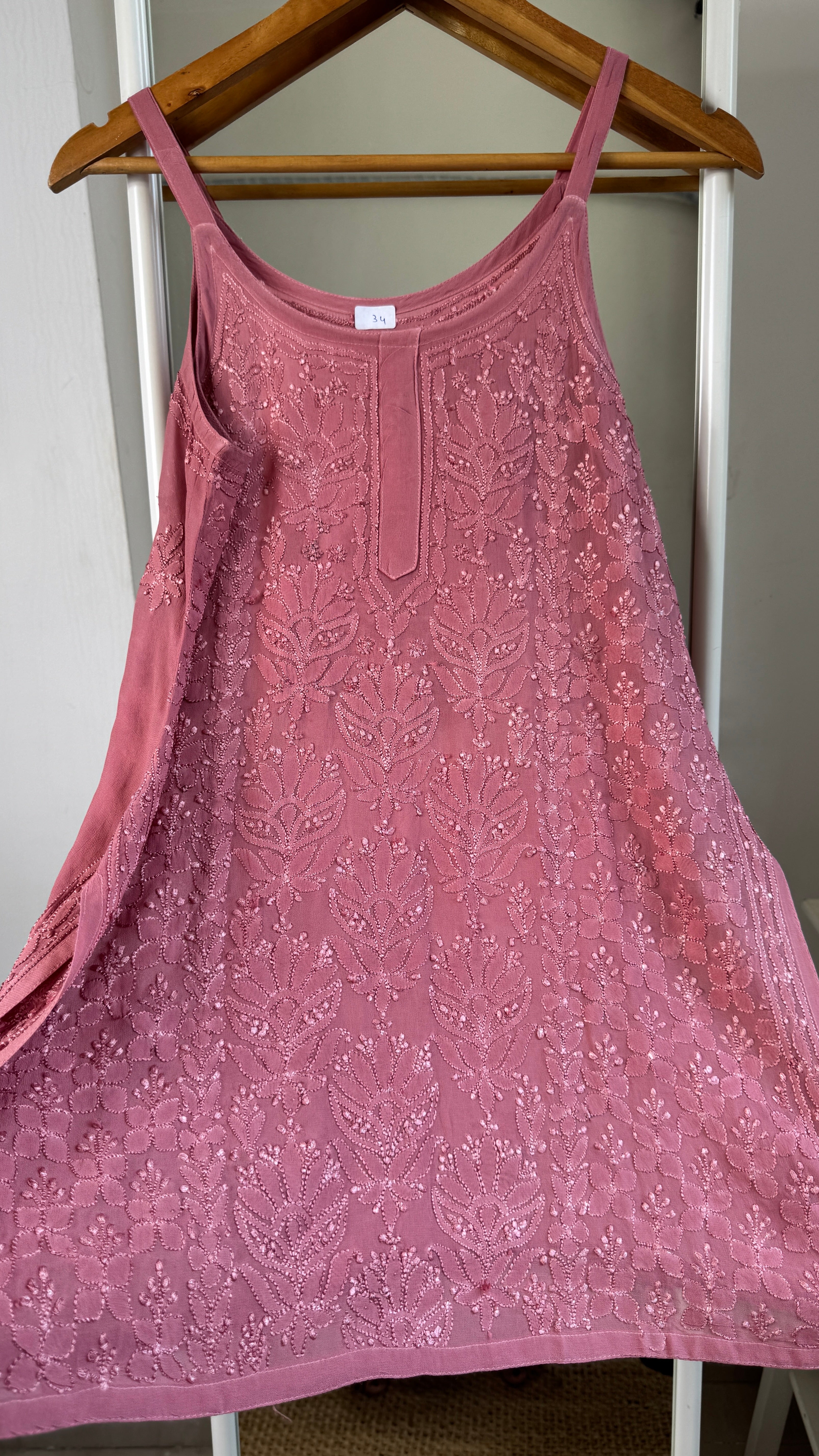 Chikankari Noodle Strap Top in Rosewood