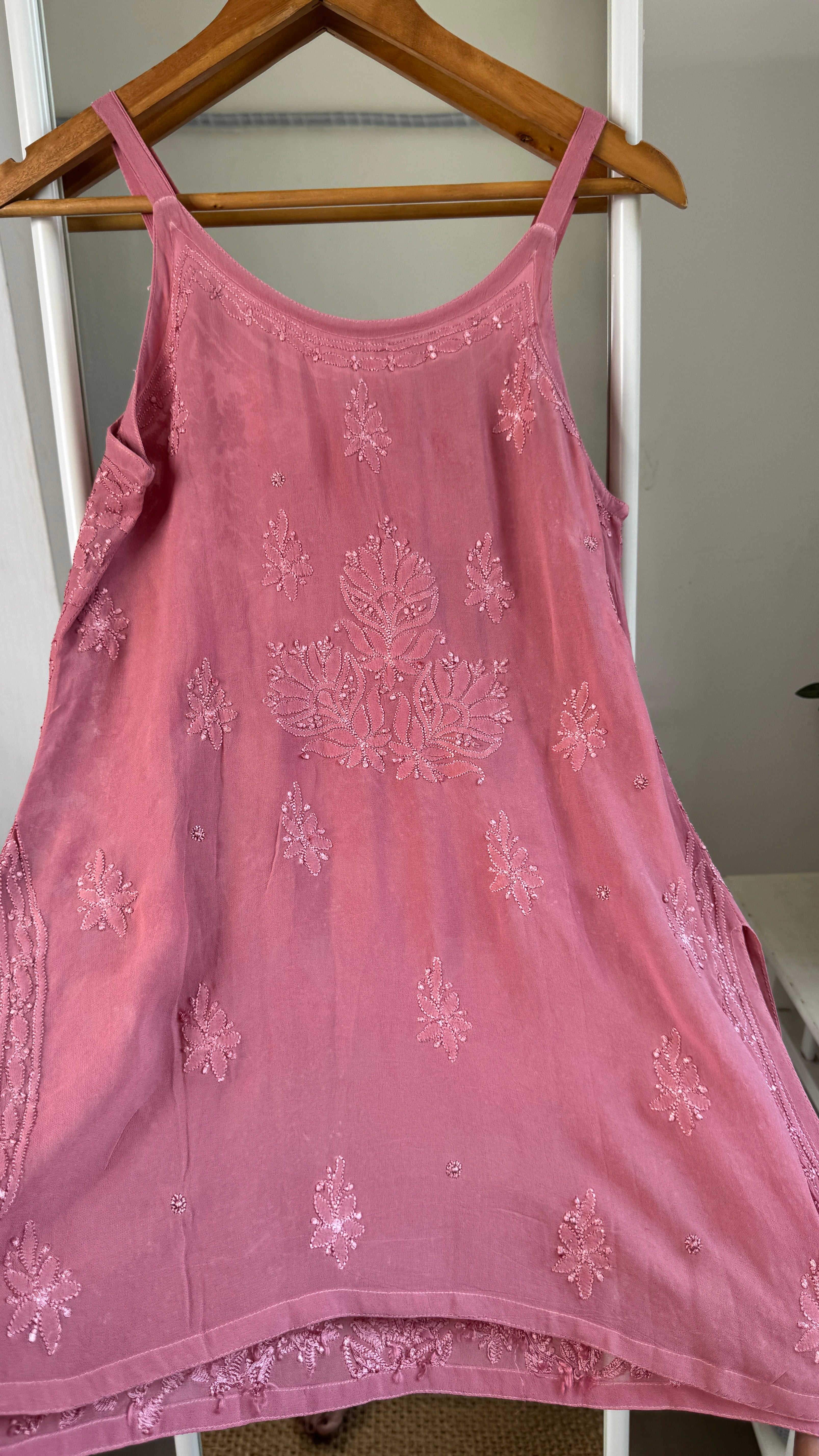 Chikankari Noodle Strap Top in Rosewood
