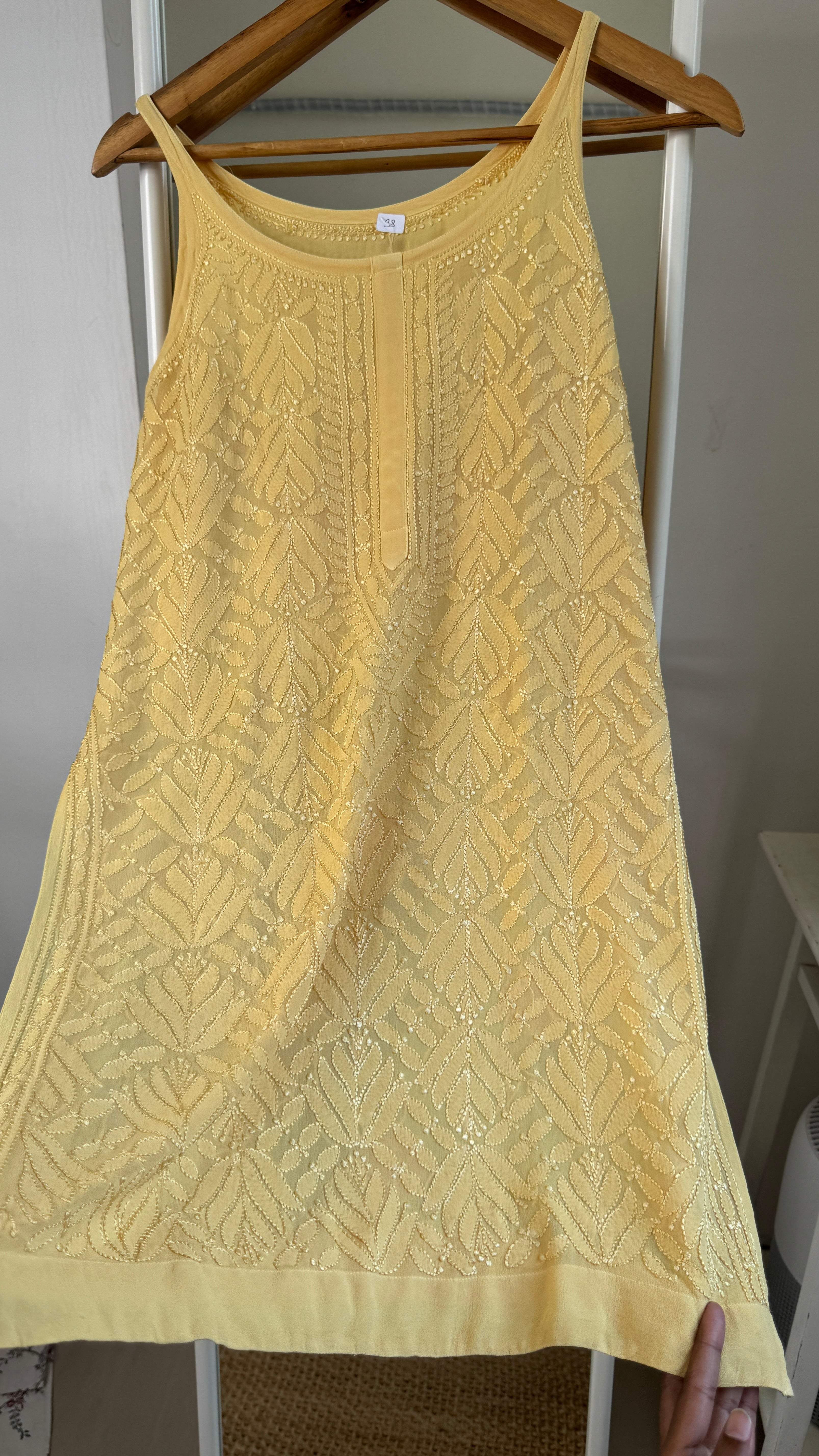Chikankari Noodle Strap short Top in canary Yellow