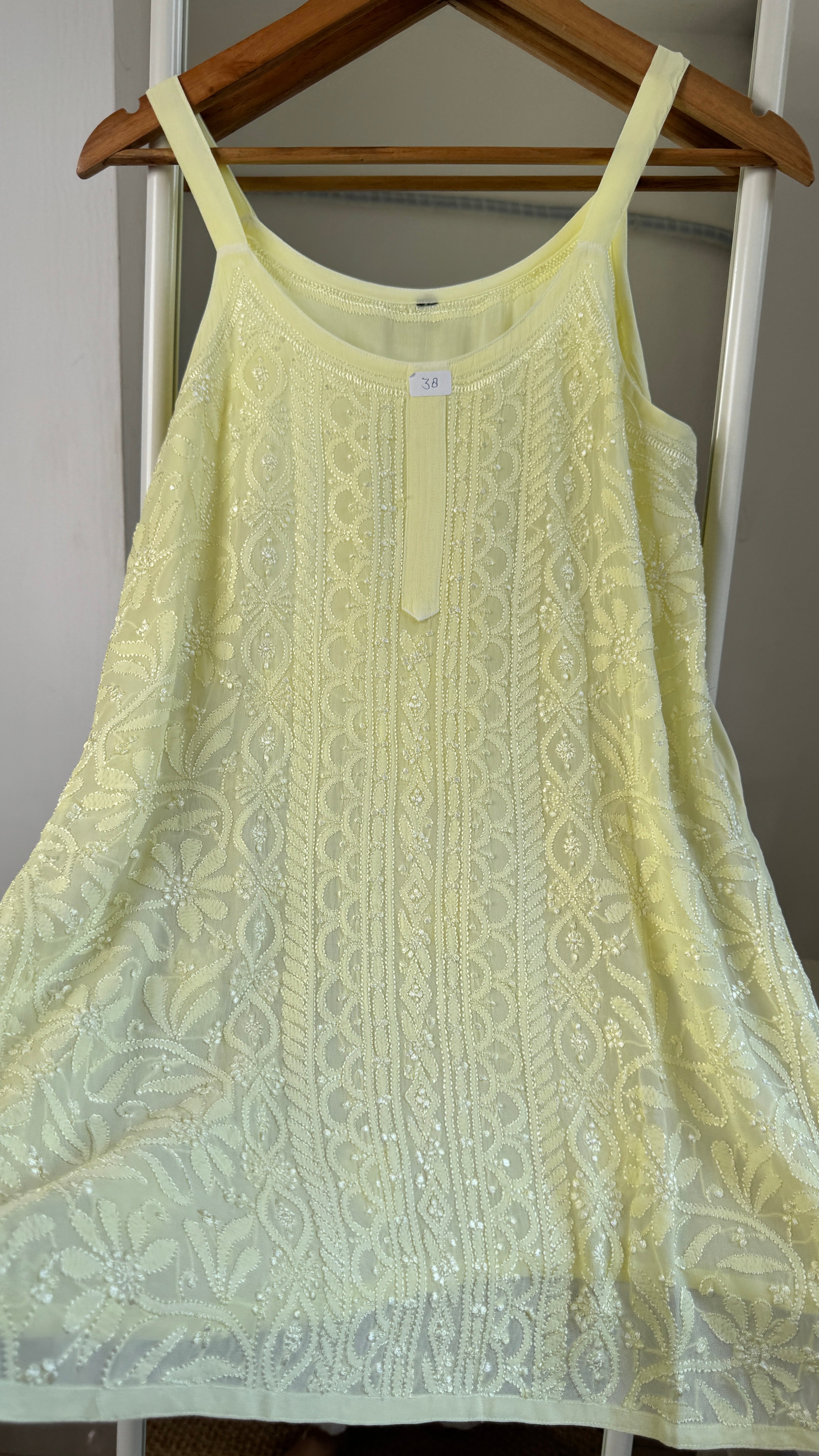 Chikankari Noodle Strap short Top in Lemon Yellow