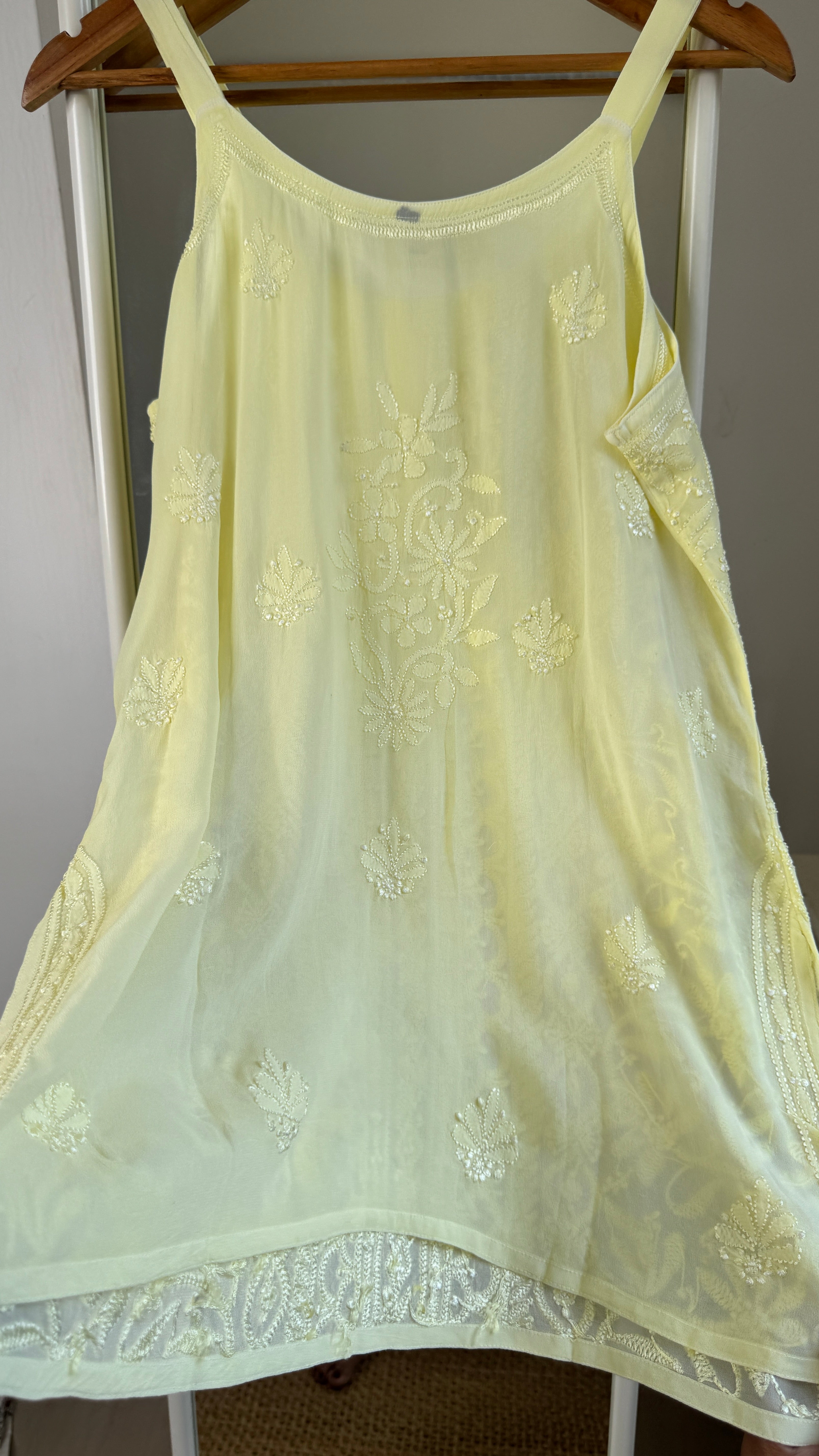 Chikankari Noodle Strap short Top in Lemon Yellow