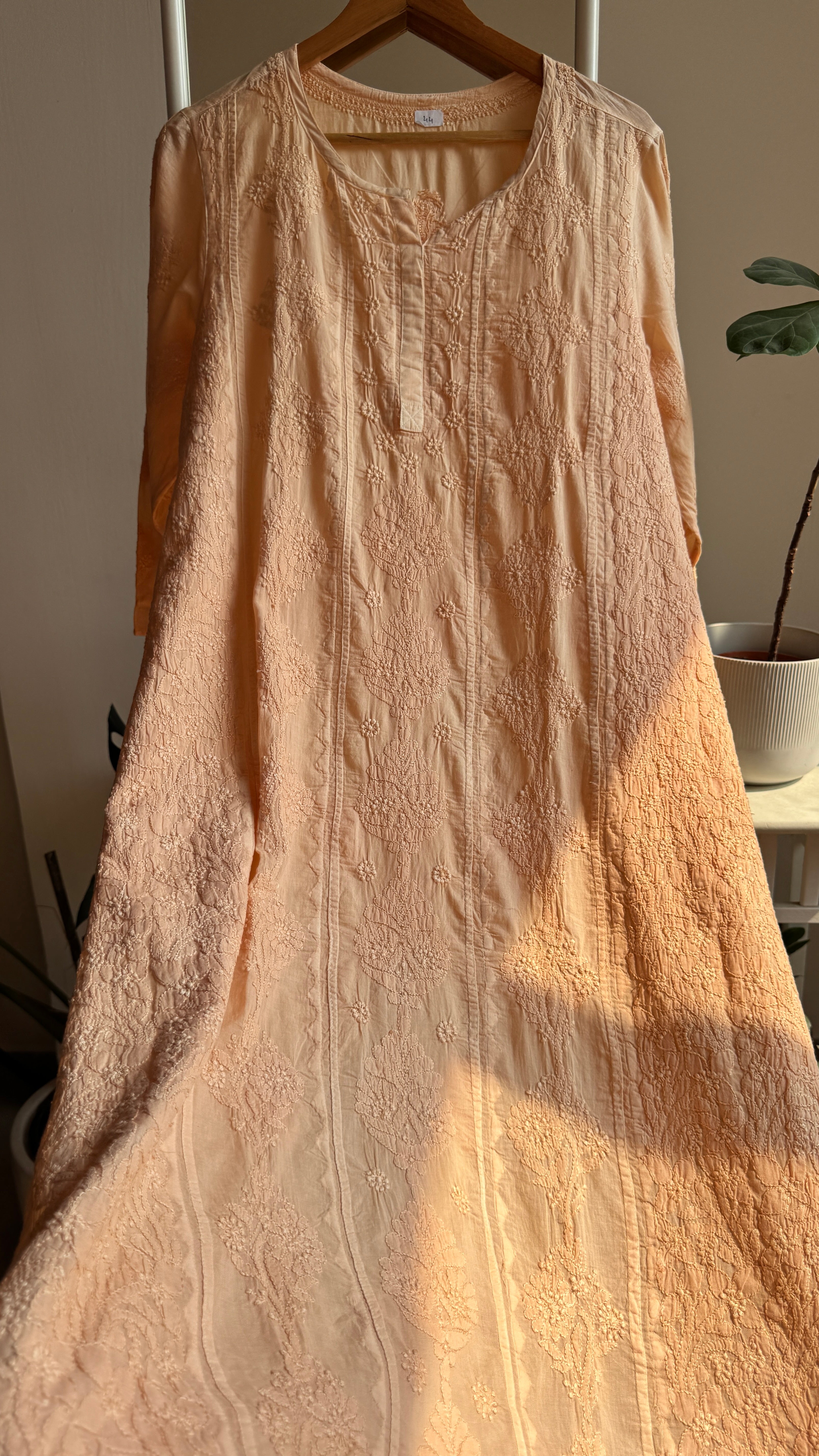 Mul Cotton Peach Chikankari Kurti - Bela Collection