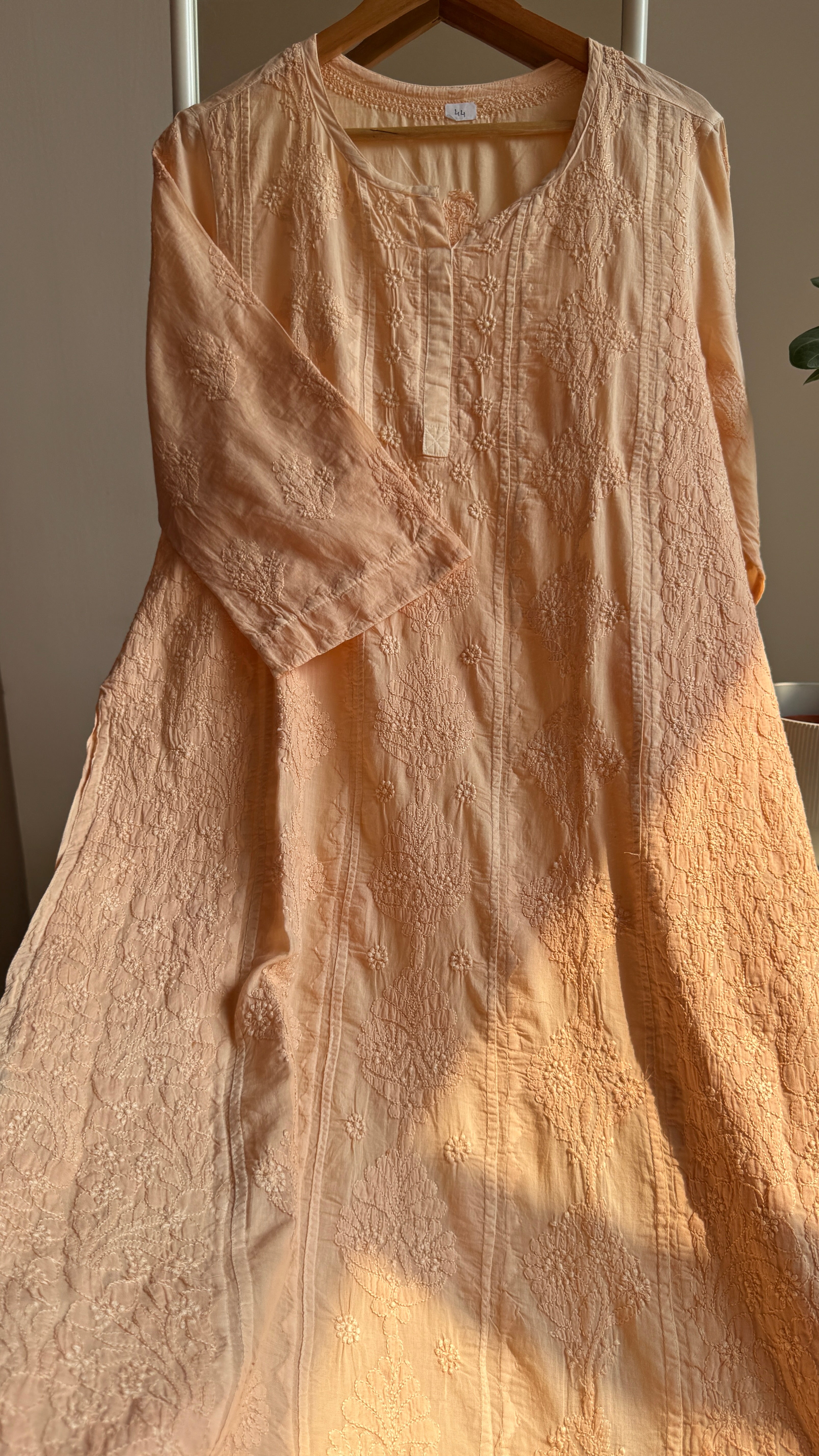Mul Cotton Peach Chikankari Kurti - Bela Collection
