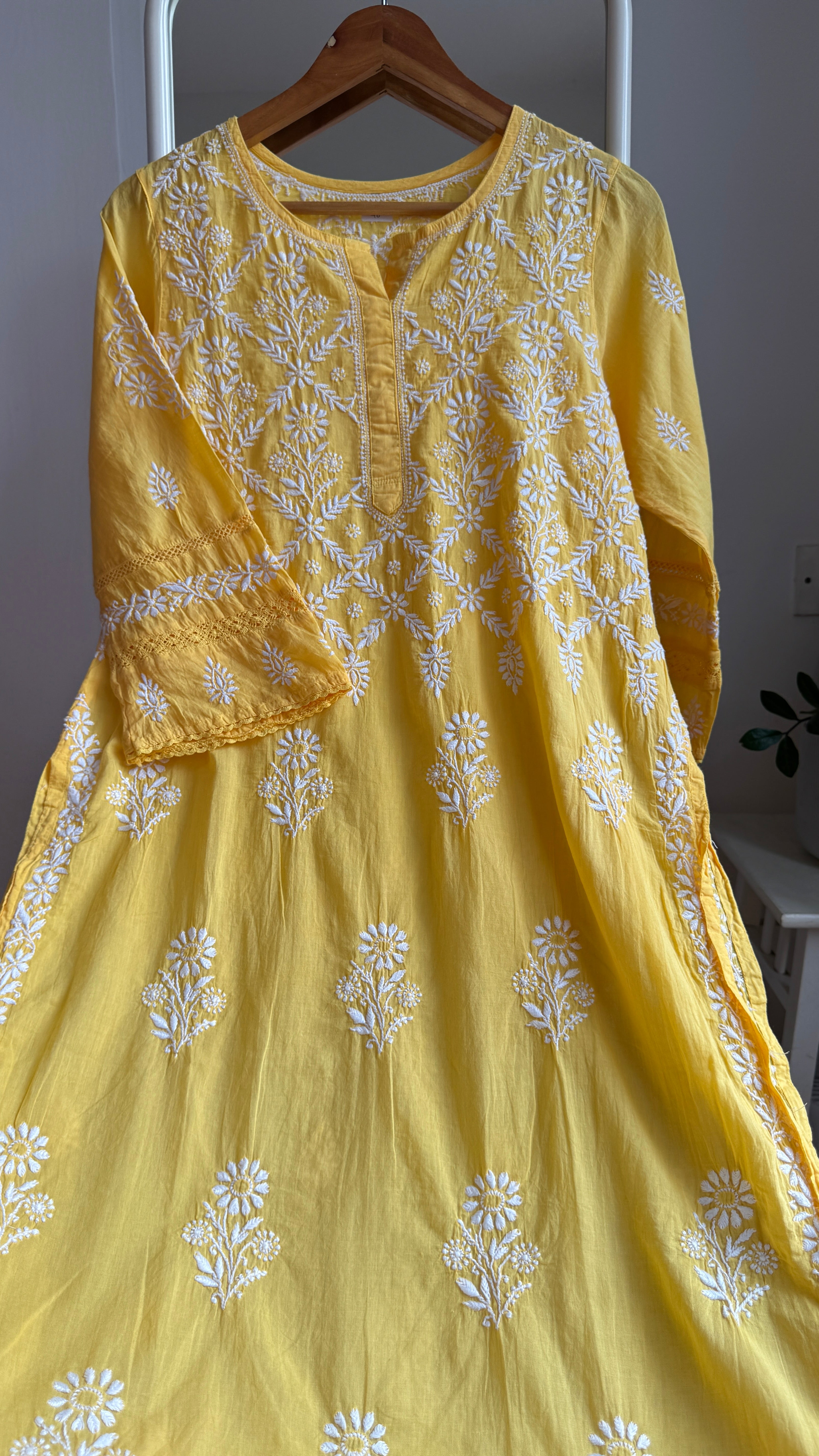 Mul Cotton Yellow Chikankari Kurti - Bela Collection