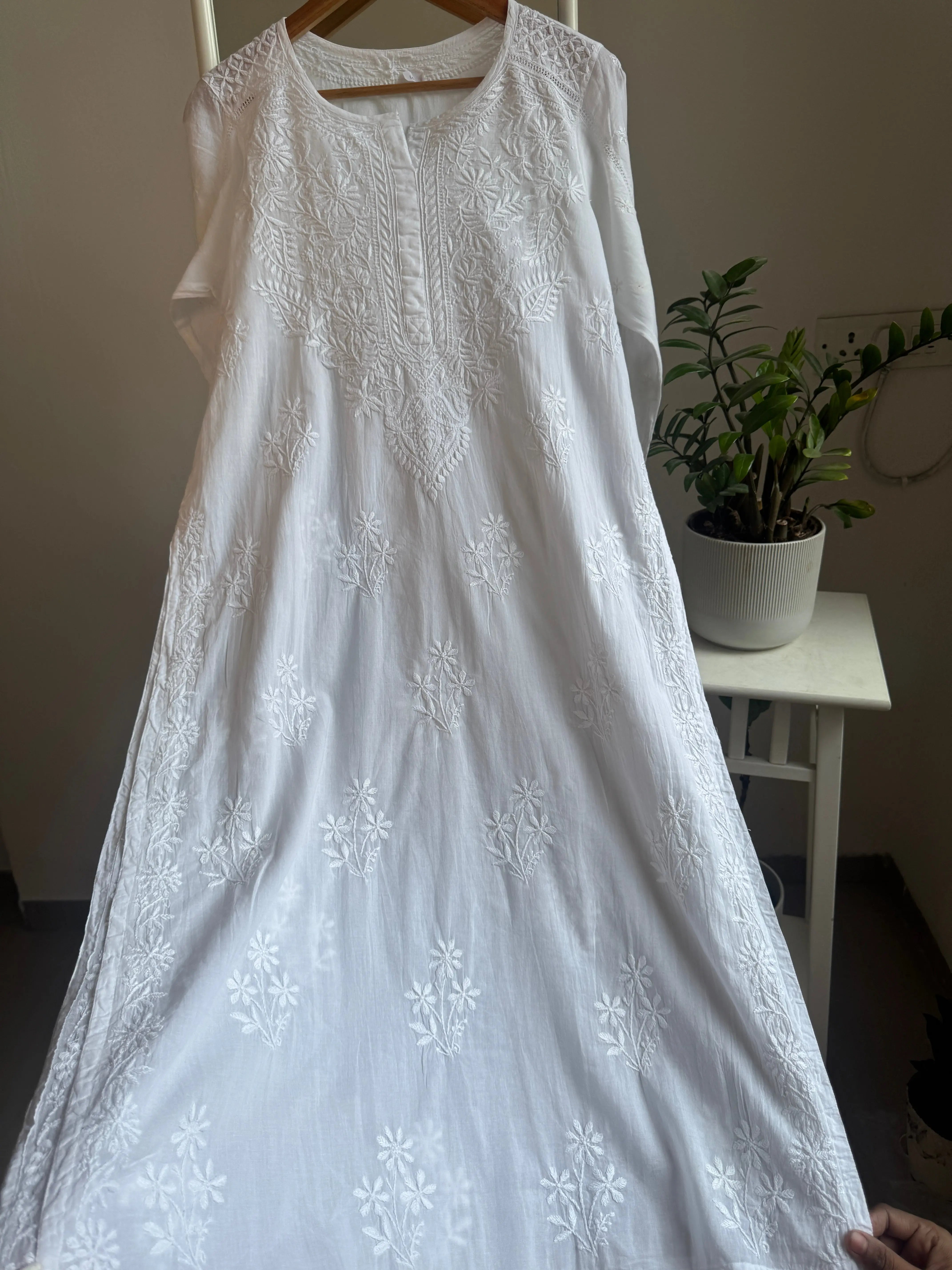 Mul Cotton Chikankari Kurti - White ARIAA CHIKANKARI