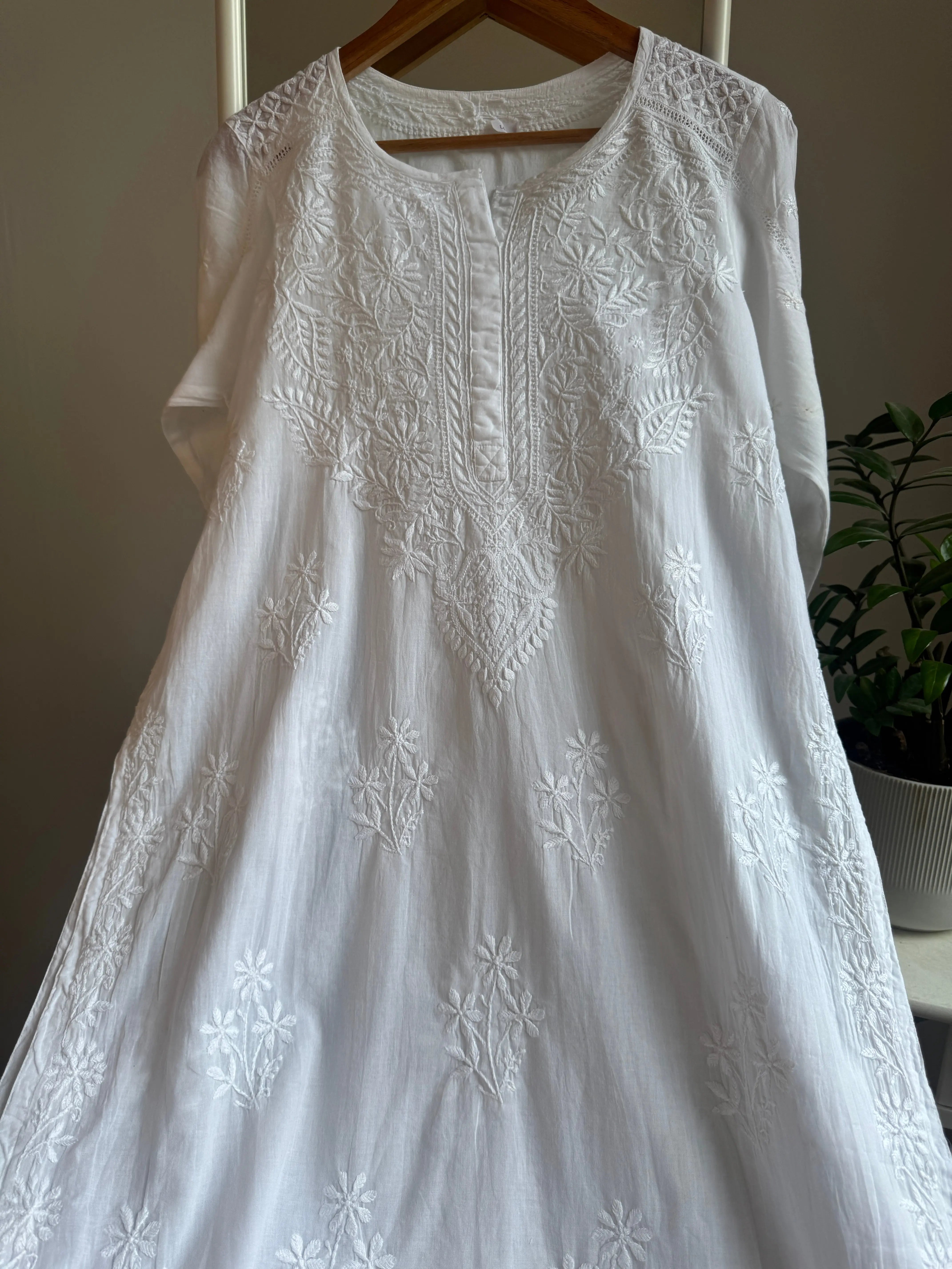 Mul Cotton Chikankari Kurti - White ARIAA CHIKANKARI