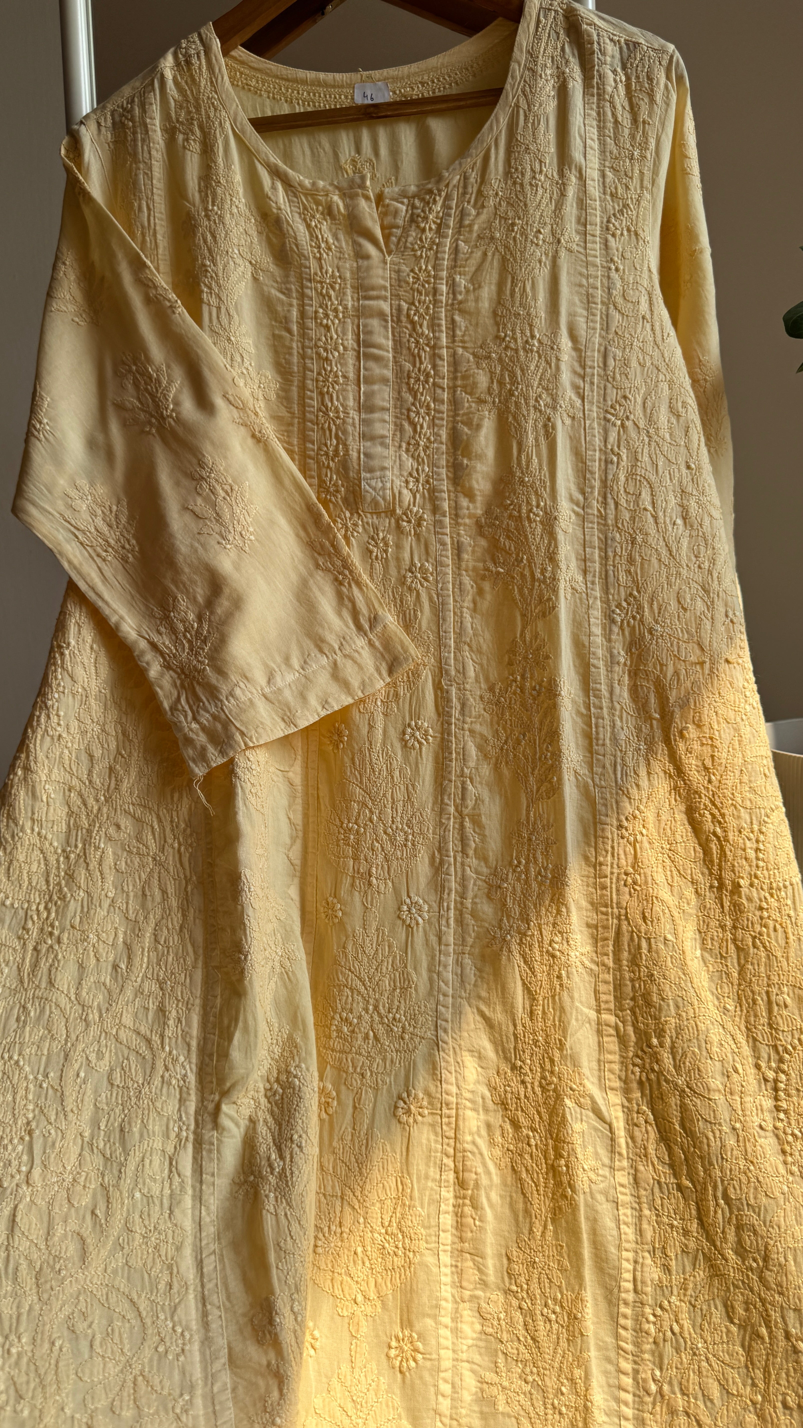 Mul Cotton Cream Yellow Chikankari Kurti - Bela Collection