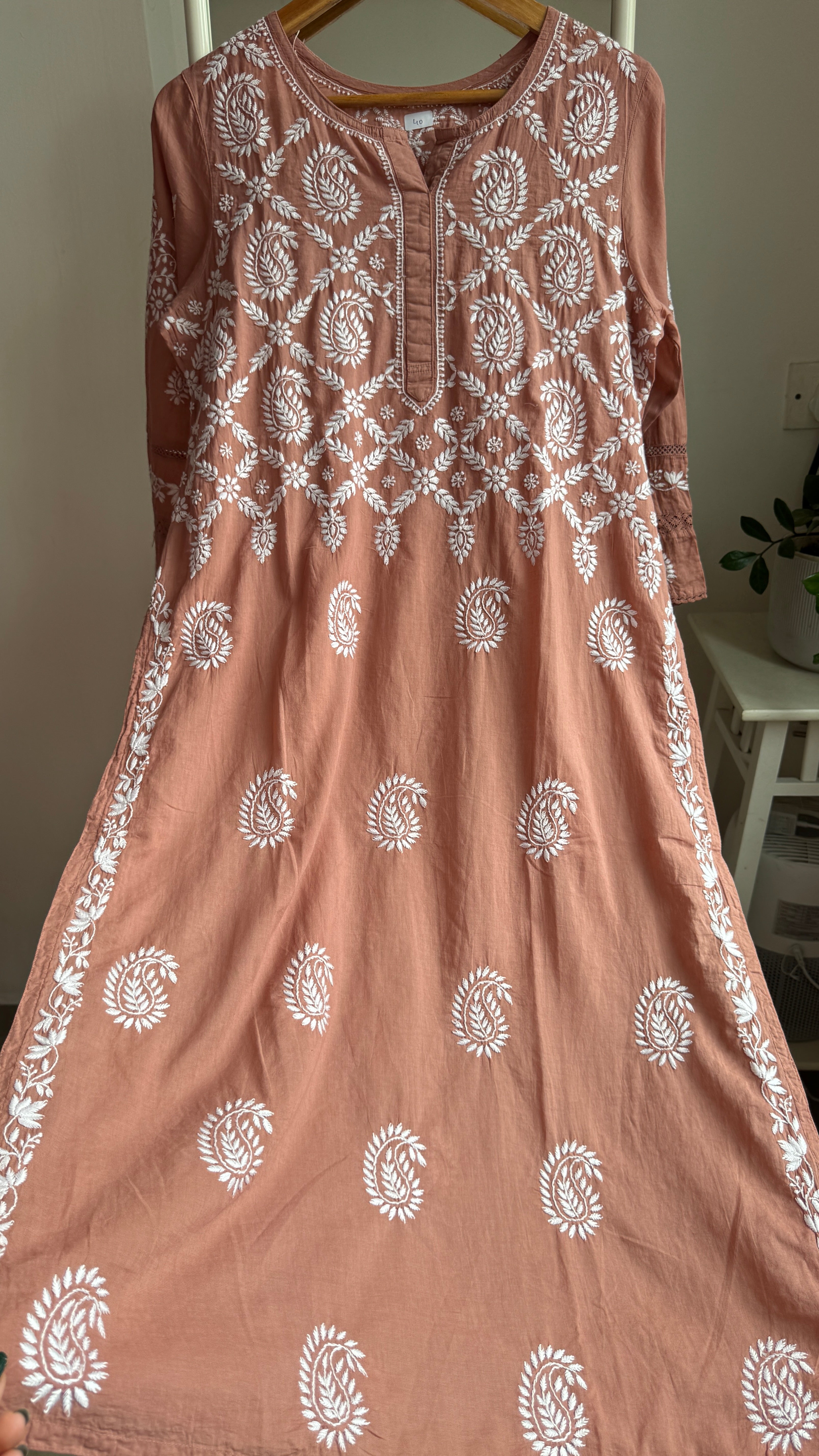 Mul Cotton Brown Chikankari Kurti - Bela Collection