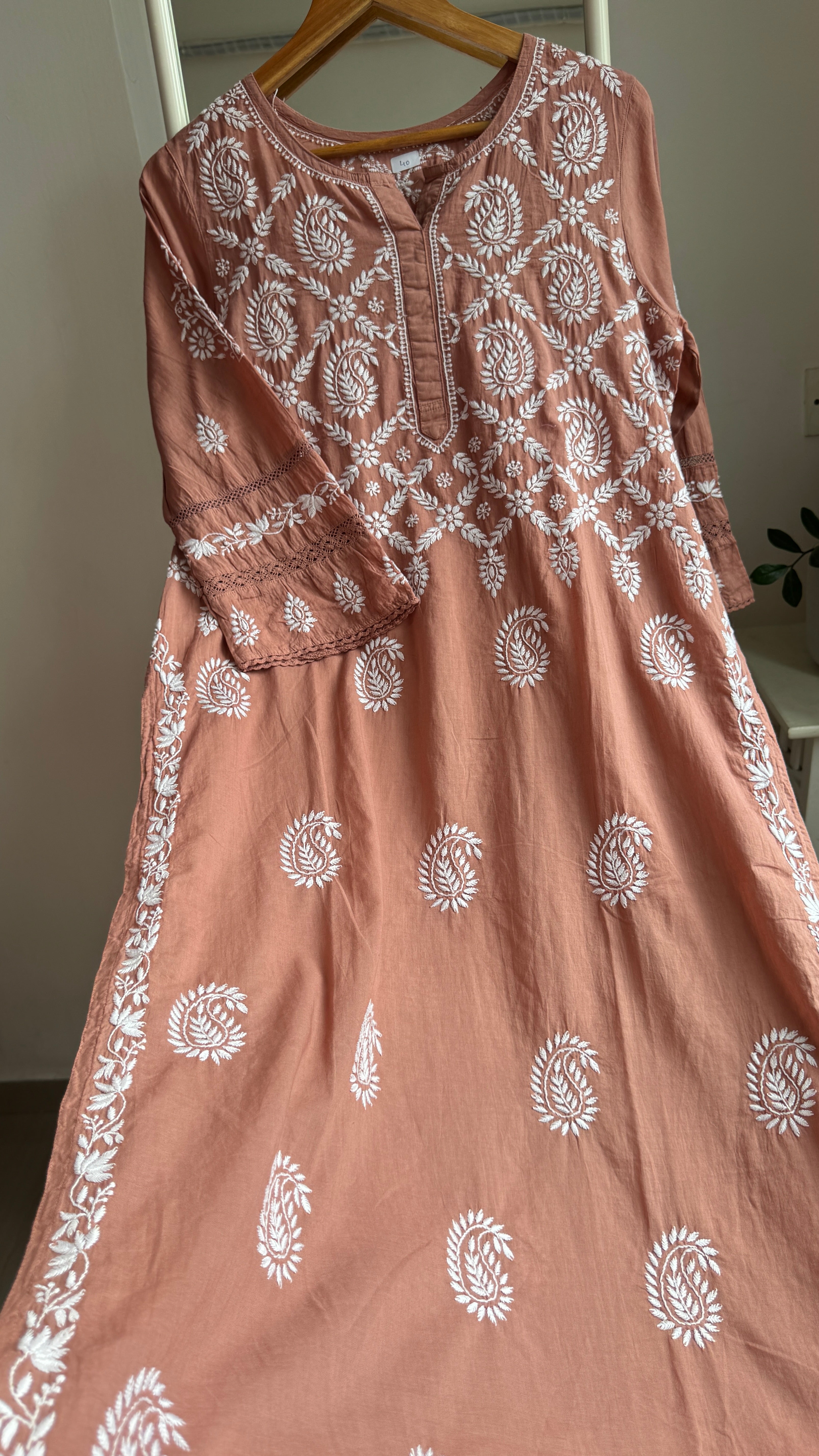 Mul Cotton Brown Chikankari Kurti - Bela Collection