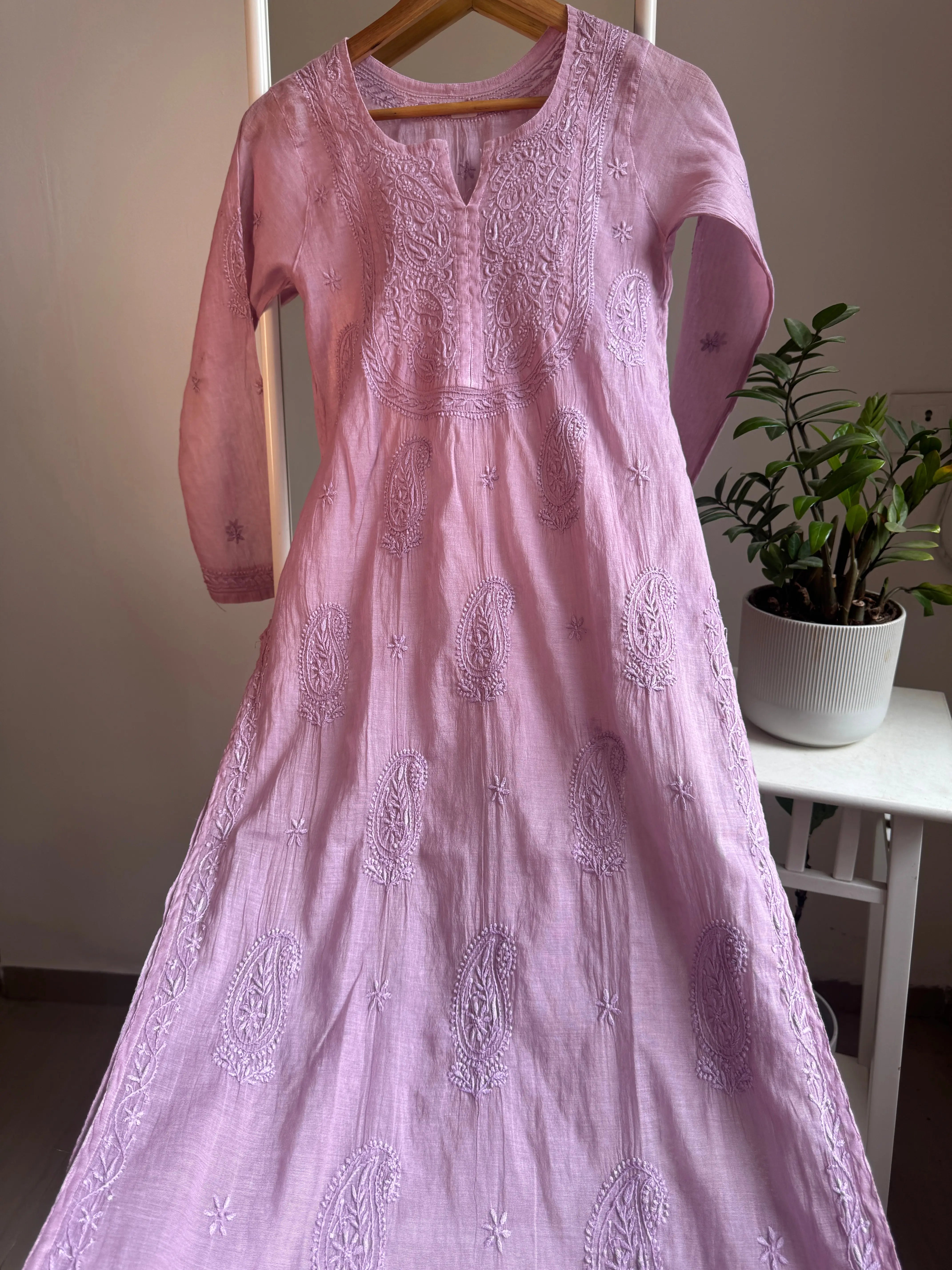 Mul Cotton Chikankari Kurti - Lavander ARIAA CHIKANKARI