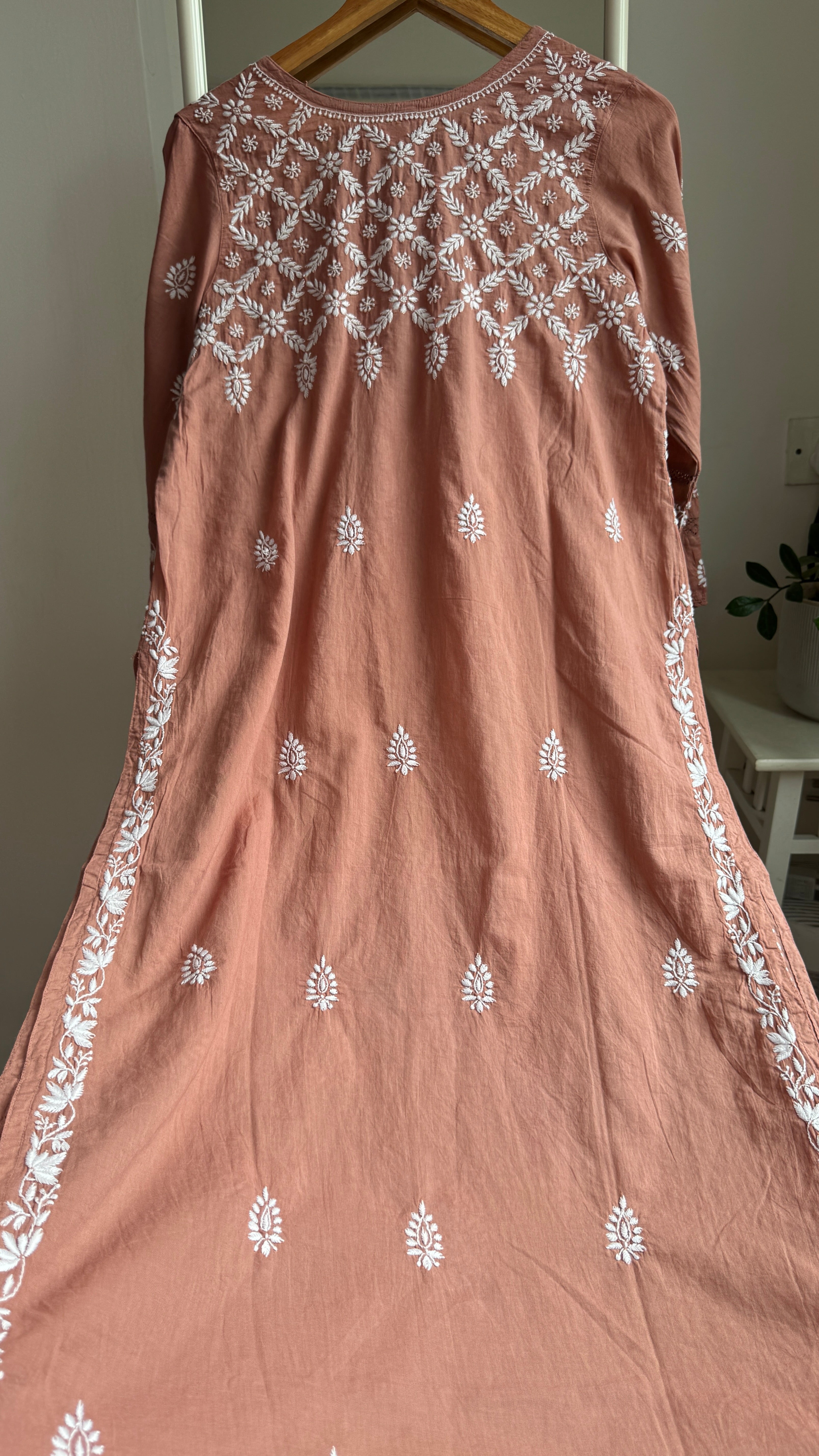 Mul Cotton Brown Chikankari Kurti - Bela Collection