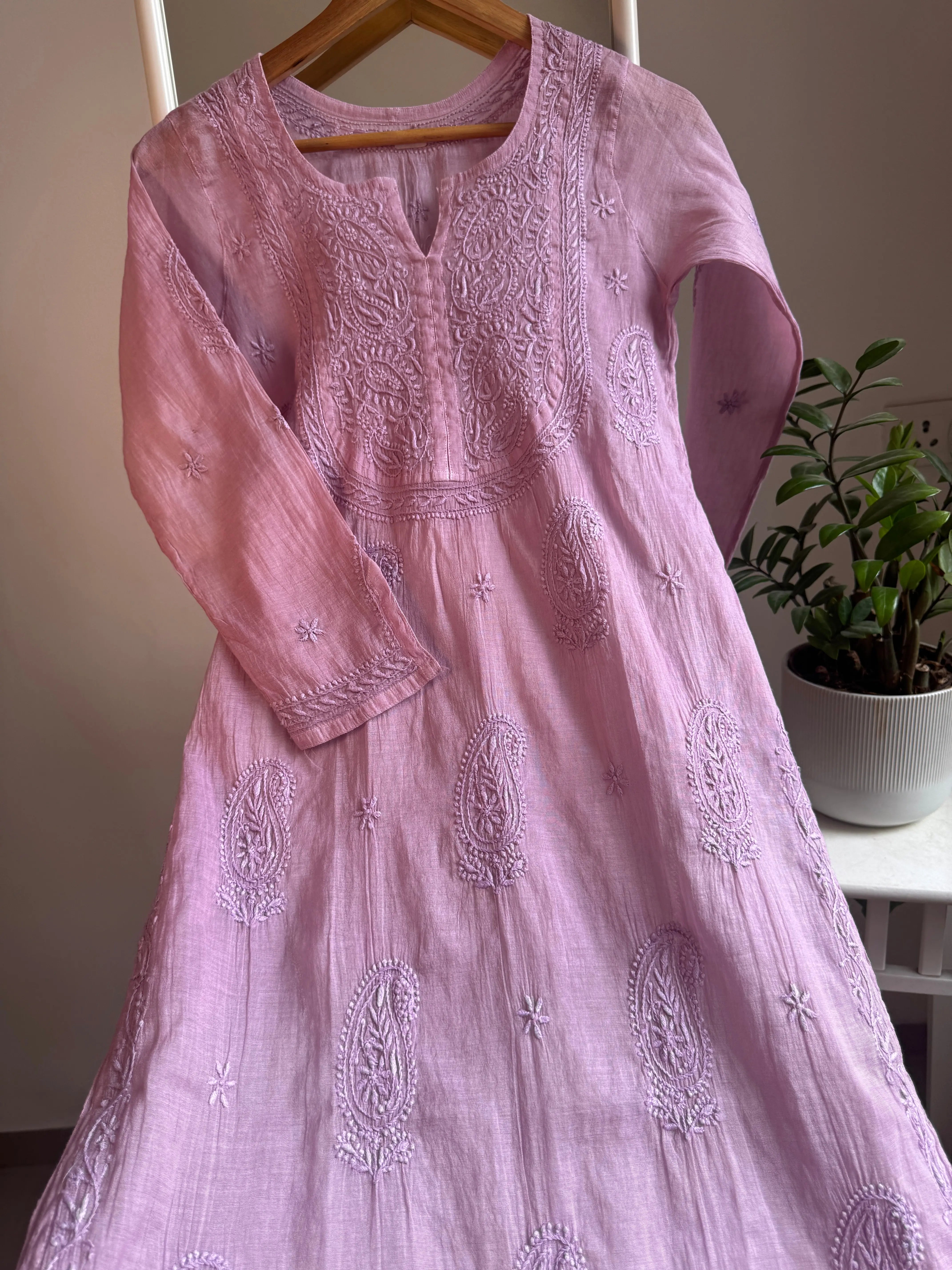 Mul Cotton Chikankari Kurti - Lavander ARIAA CHIKANKARI