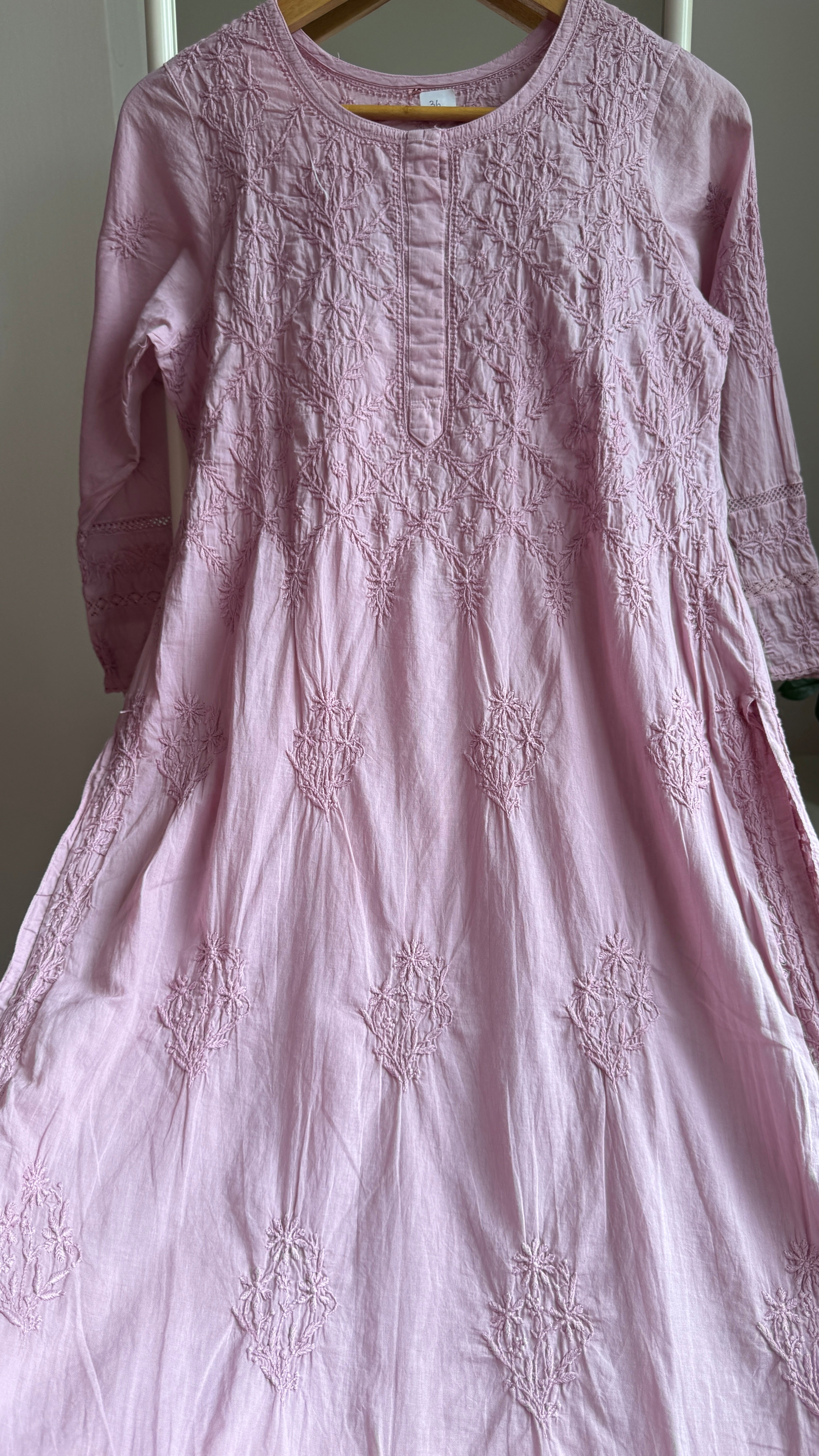 Mul Cotton Mauve Chikankari Kurti - Bela Collection