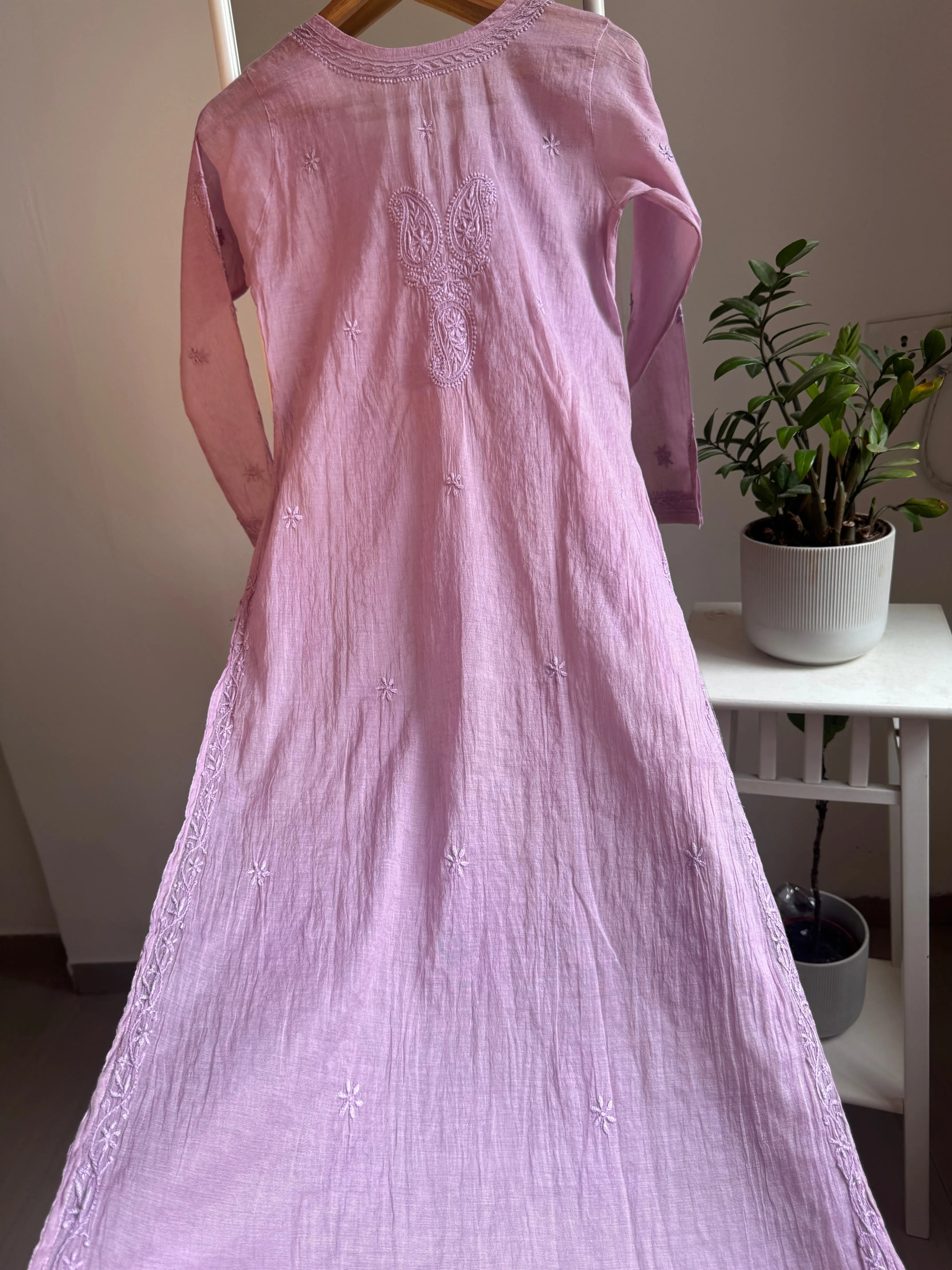 Mul Cotton Chikankari Kurti - Lavander ARIAA CHIKANKARI