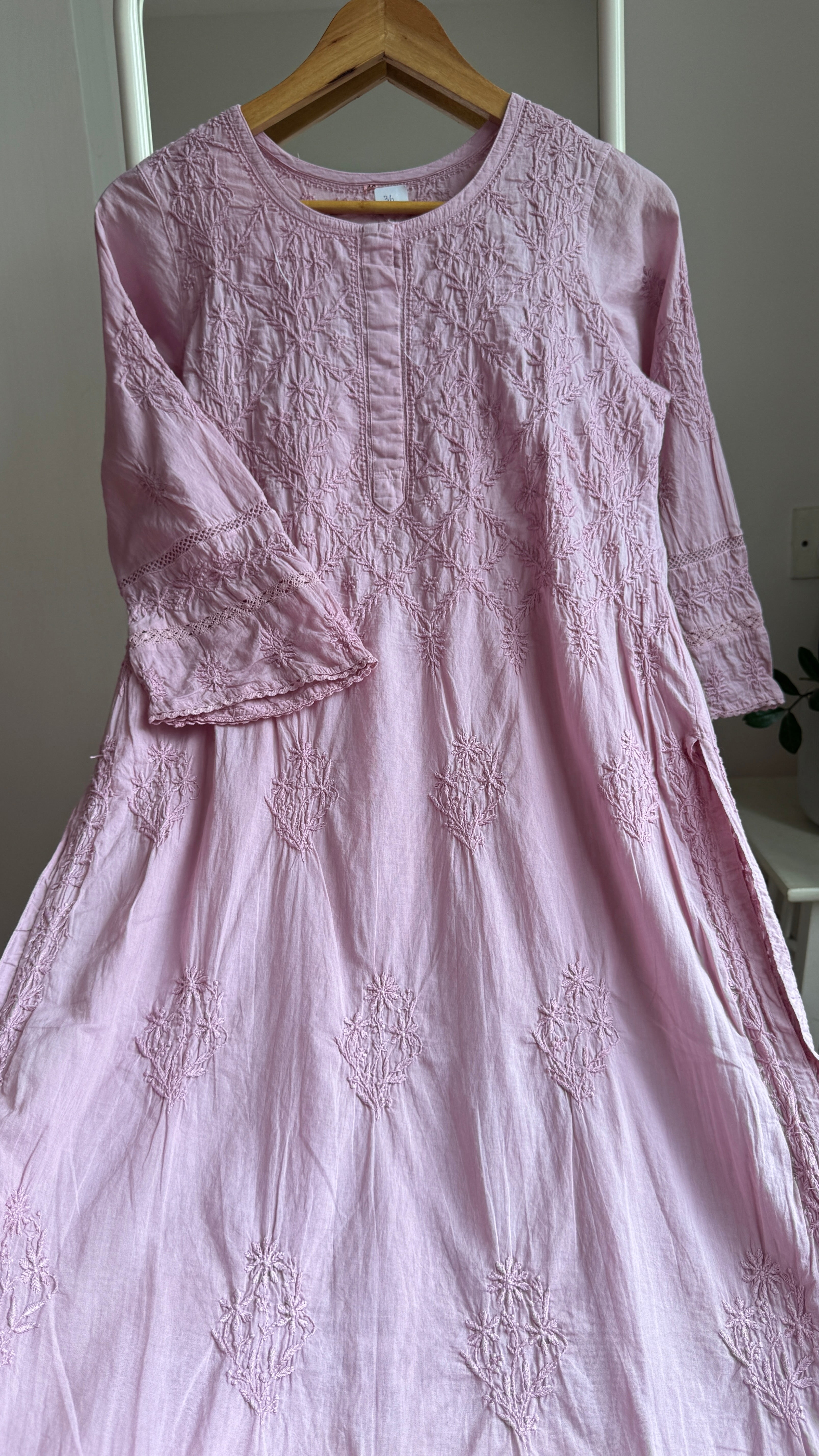 Mul Cotton Mauve Chikankari Kurti - Bela Collection