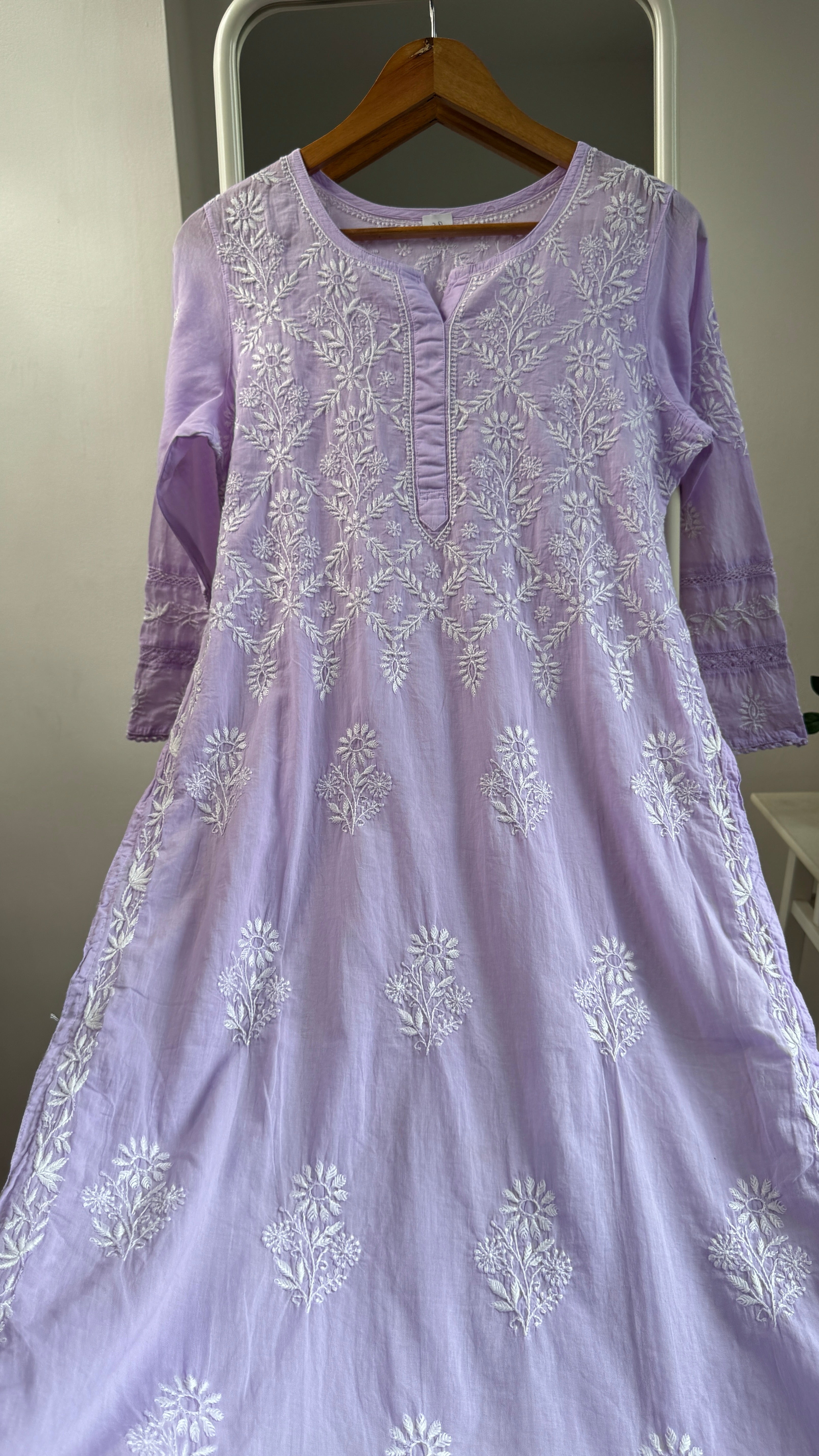 Mul Cotton Lilac Chikankari Kurti - Bela Collection