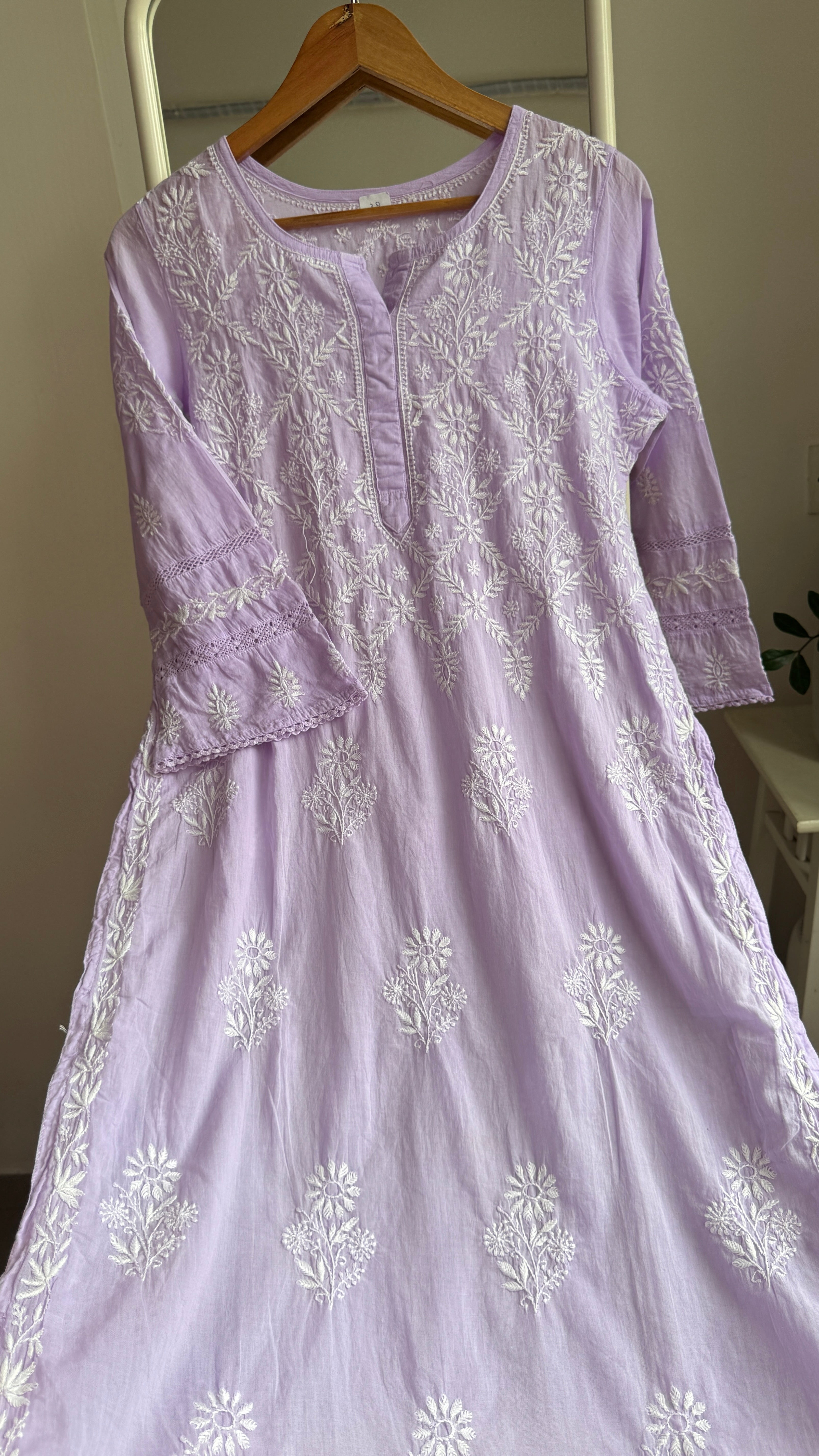 Mul Cotton Lilac Chikankari Kurti - Bela Collection