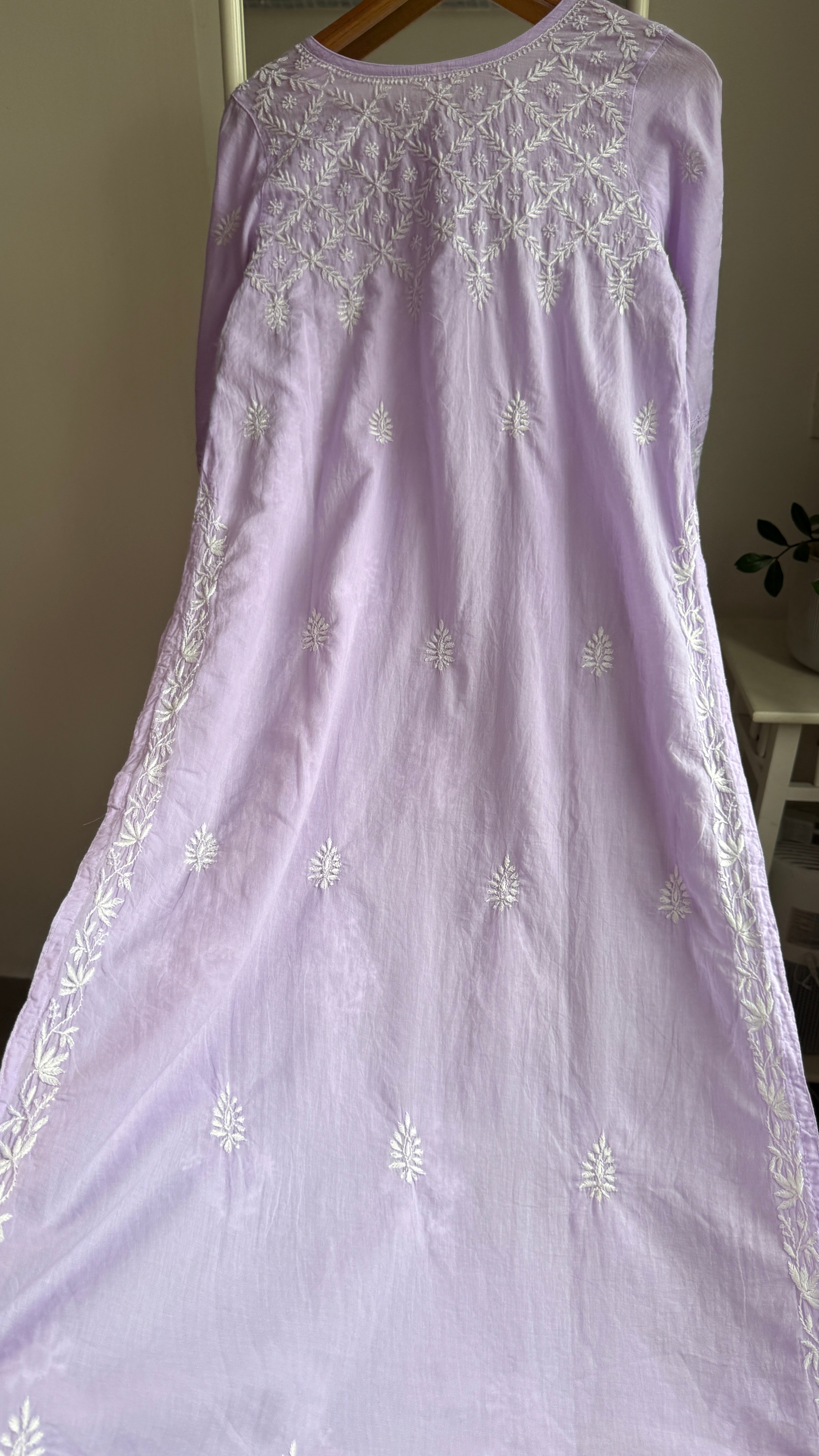 Mul Cotton Lilac Chikankari Kurti - Bela Collection